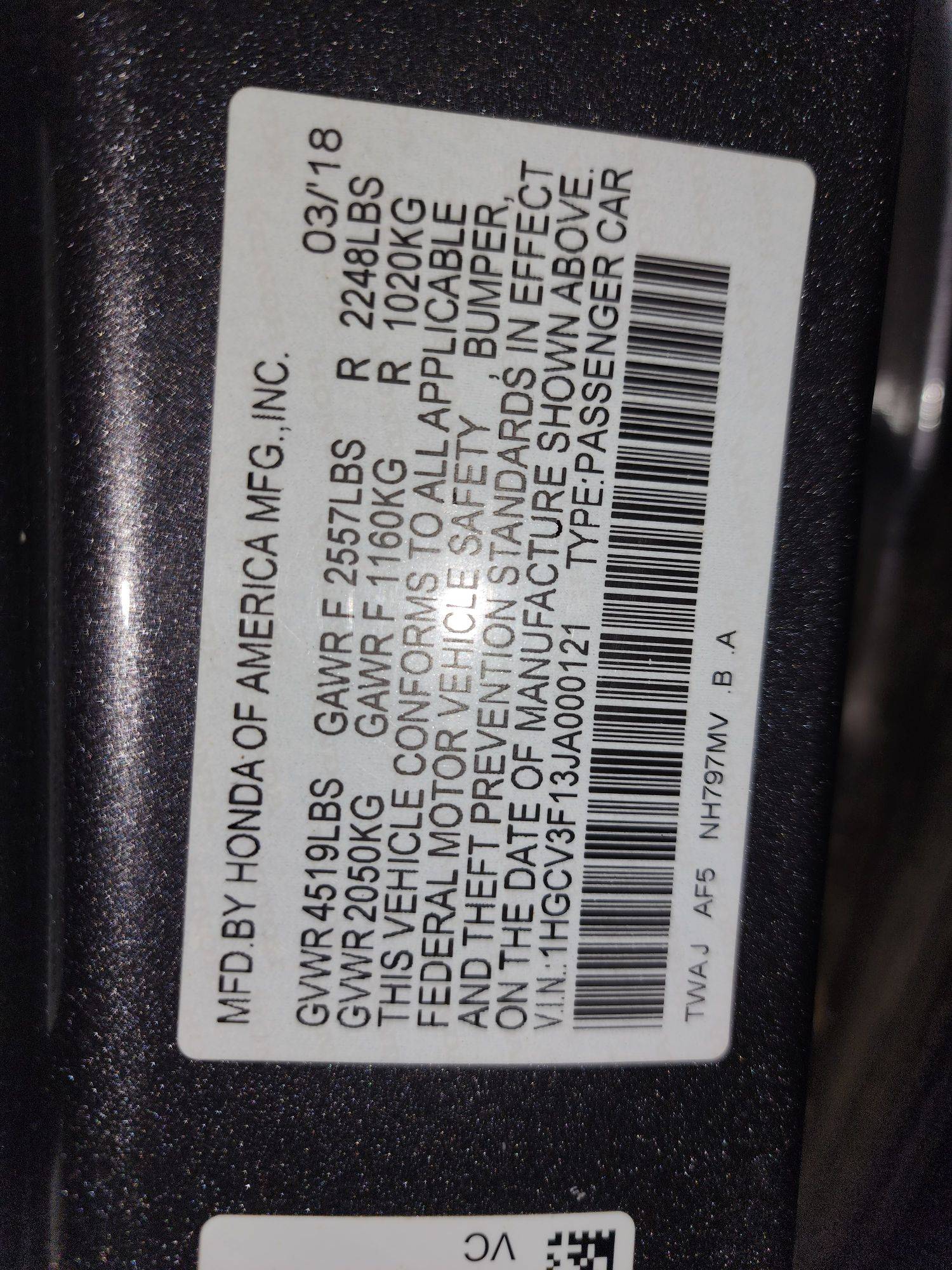 2018 HONDA ACCORD — 150753 Miles — Lot 000121 — Souq - Marhaba Auctions Used Cars - Image 8
