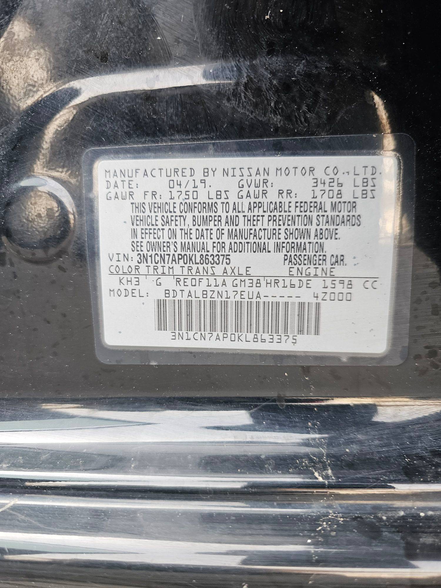 2019 NISSAN VERSA — 64340 Miles — Lot KL863375 — Souq - Marhaba Auctions Used Cars - Image 9