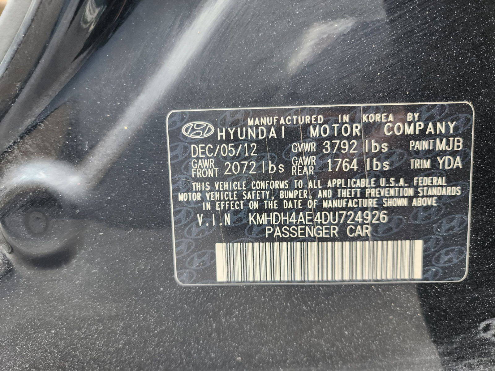 2013 HYUNDAI ELANTRA — 170847 Miles — Lot 81993994 — Al Quoz - Marhaba Auctions Used Cars - Image 7