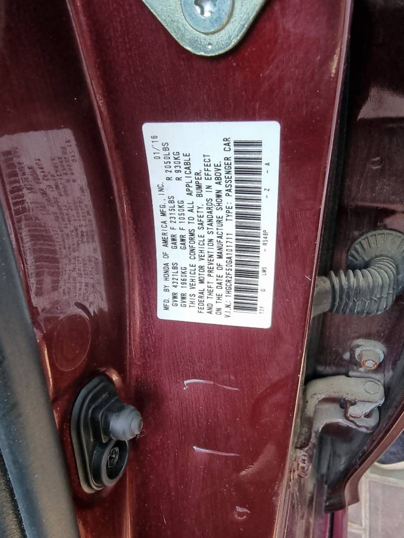 2016 HONDA ACCORD — 100834 Miles — Lot A101711 — Ind. 12 - Marhaba Auctions Used Cars - Image 9