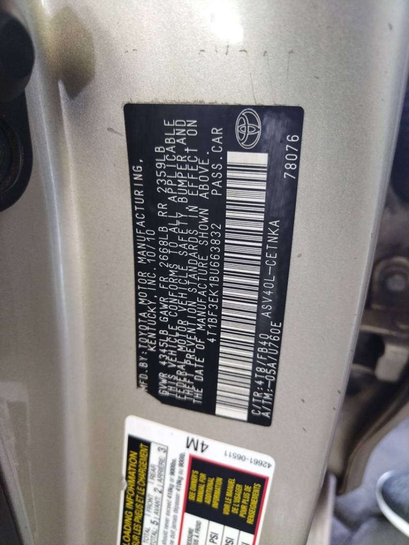 2011 TOYOTA CAMRY — 217216 Miles — Lot 37665335 - Marhaba Auctions Used Cars - Image 10