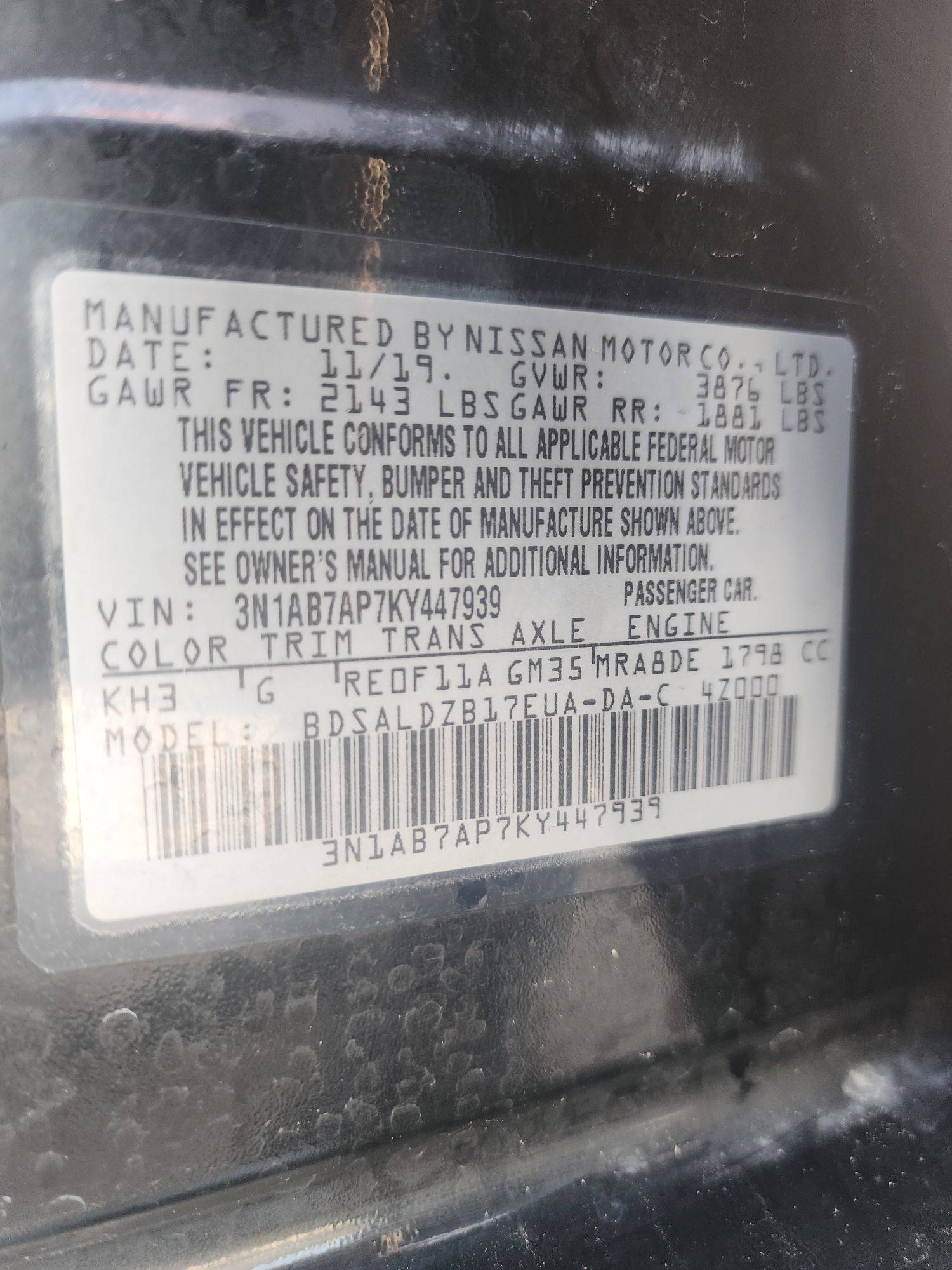 2019 NISSAN SENTRA — 45000 Miles — Lot 66926863 - Marhaba Auctions Used Cars - Image 3