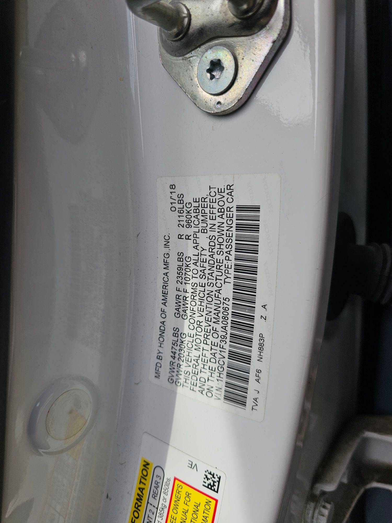 2018 HONDA ACCORD — 159779 KM — Lot V1F39JA080675 — Souq - Marhaba Auctions Used Cars - Image 9