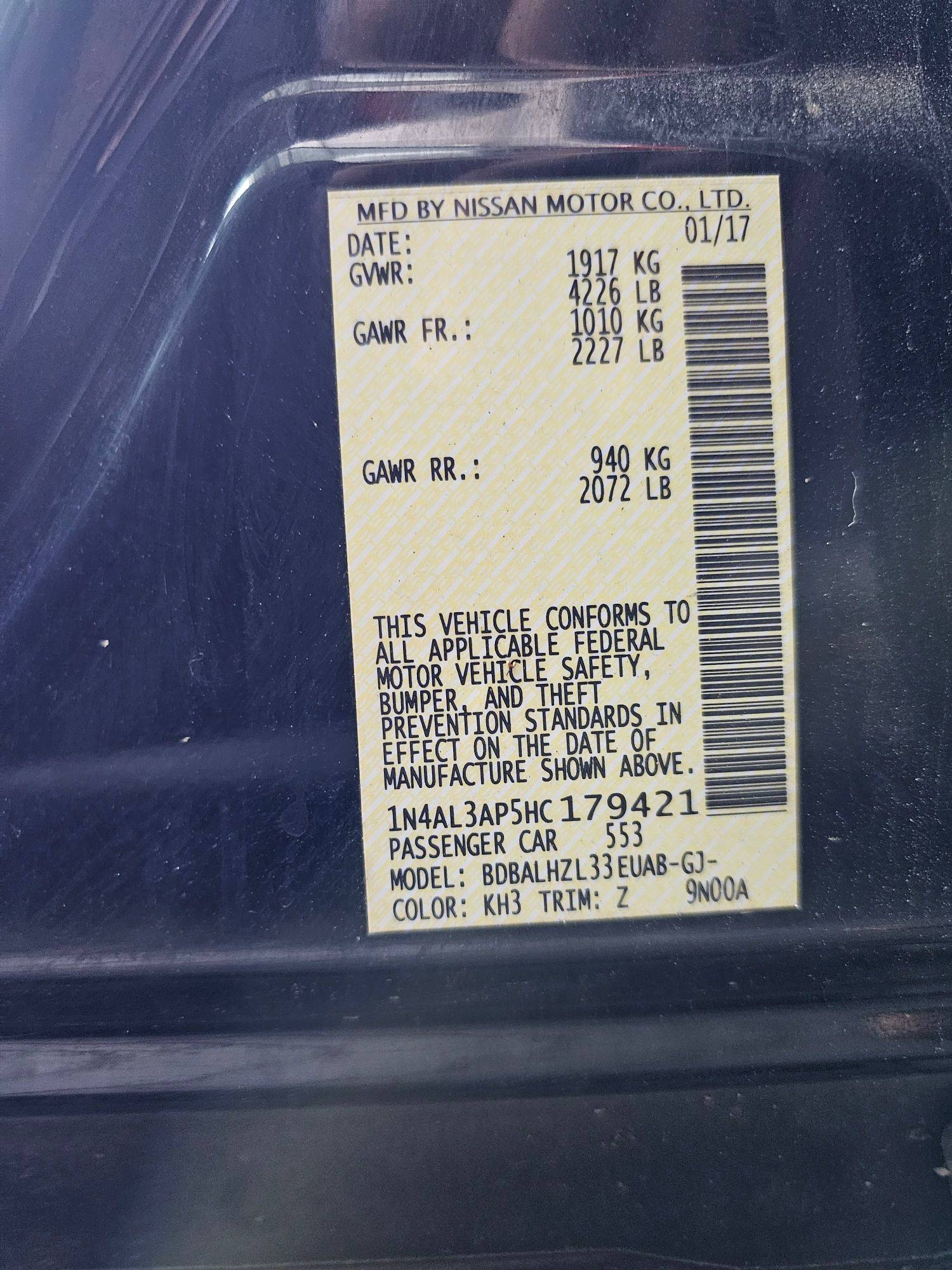 2017 NISSAN ALTIMA — 169411 Miles — Lot 5HC179421 — Souq - Marhaba Auctions Used Cars - Image 9