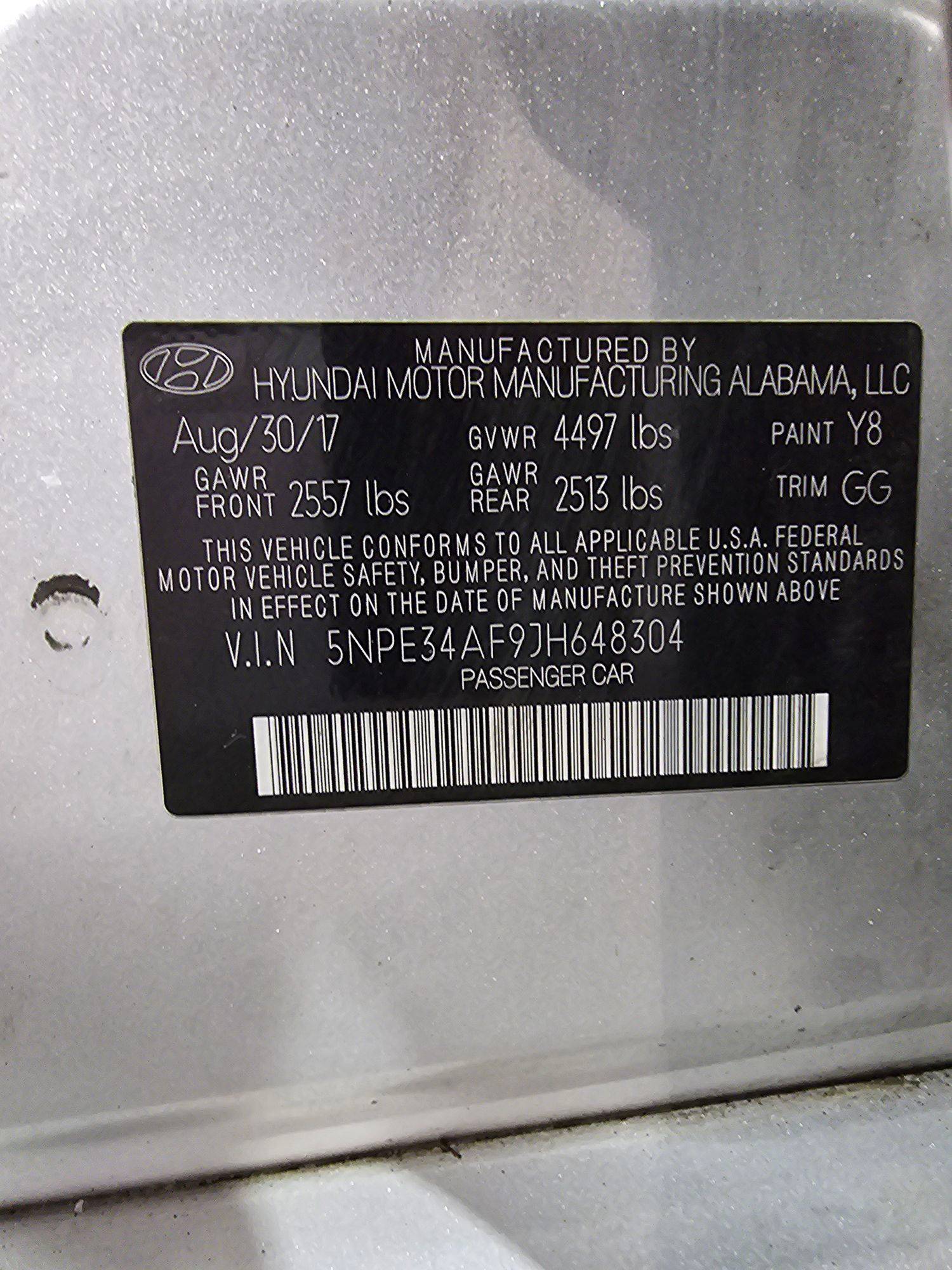 2018 HYUNDAI SONATA — 138963 Miles — Lot JH648304 — Ind. 12 - Marhaba Auctions Used Cars - Image 9
