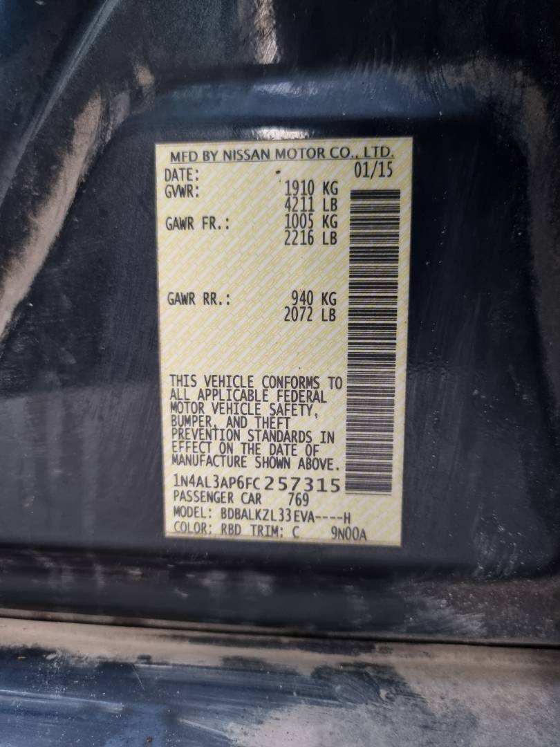 2015 NISSAN ALTIMA — 153388 Miles — Lot 57315 — Ind. 12 - Marhaba Auctions Used Cars - Image 9