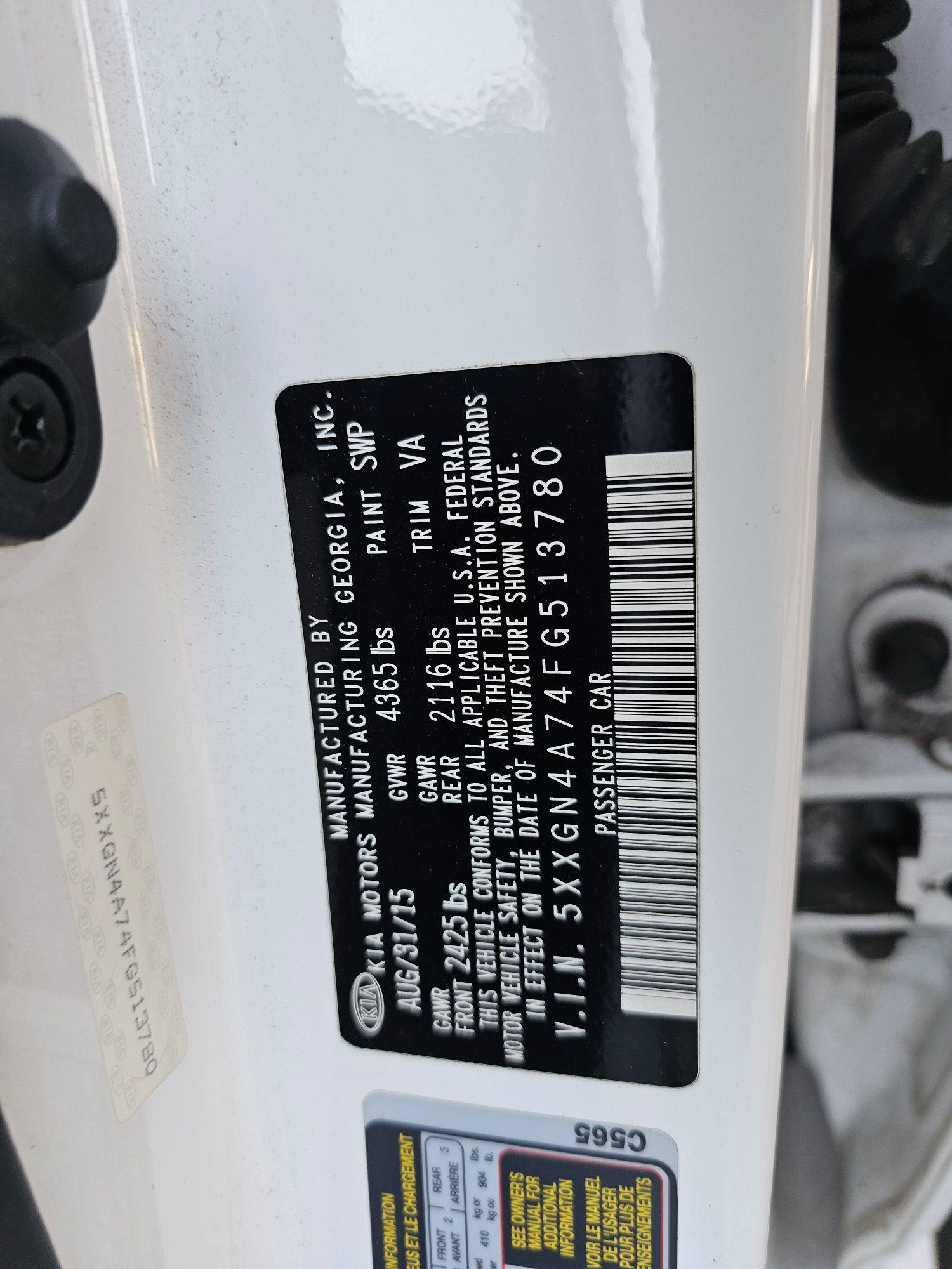 2015 KIA OPTIMA — 116694 Miles — Lot FG513780 — Souq - Marhaba Auctions Used Cars - Image 11