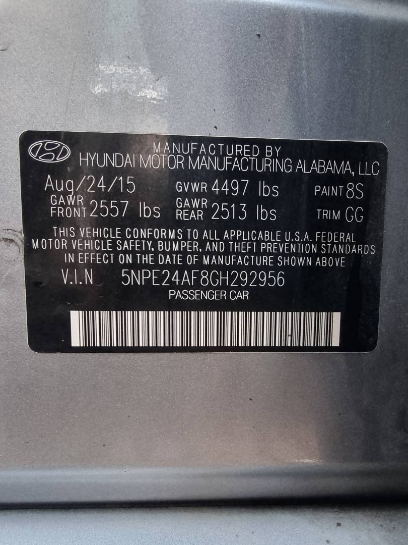 2016 HYUNDAI SONATA — 117548 Miles — Lot 214587 — Ind. 12 - Marhaba Auctions Used Cars - Image 9