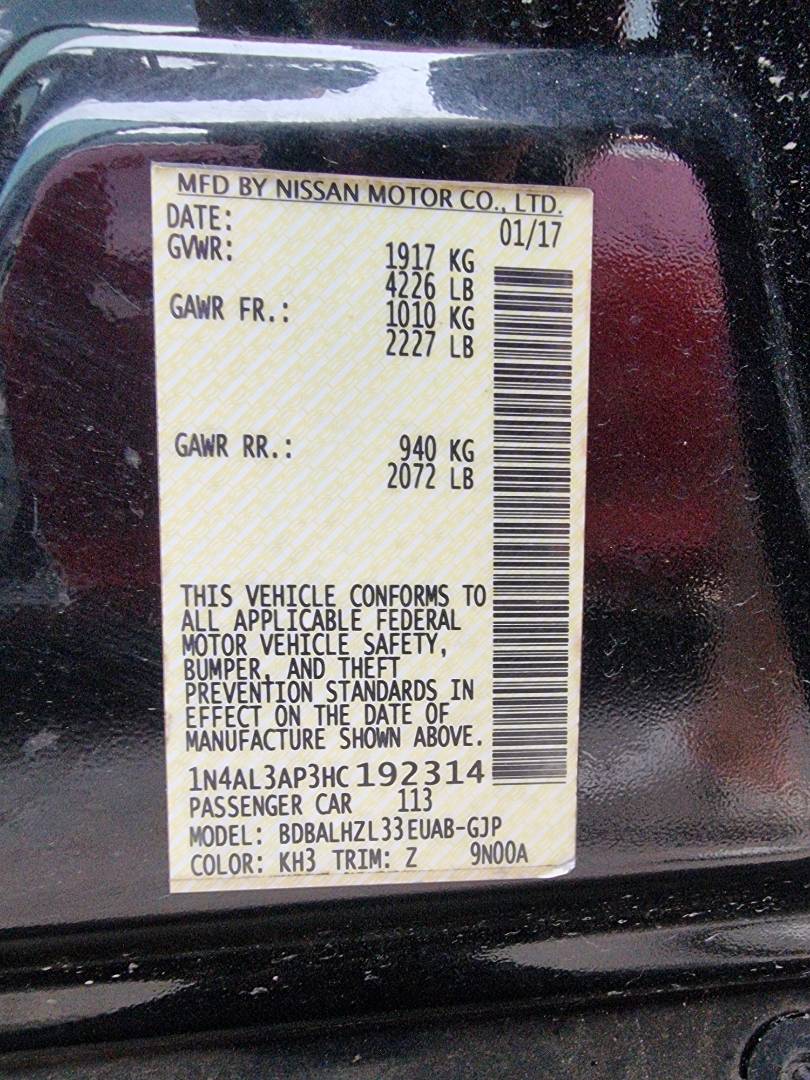 2017 NISSAN ALTIMA — 166583 Miles — Lot 25487 — Ind. 12 - Marhaba Auctions Used Cars - Image 9