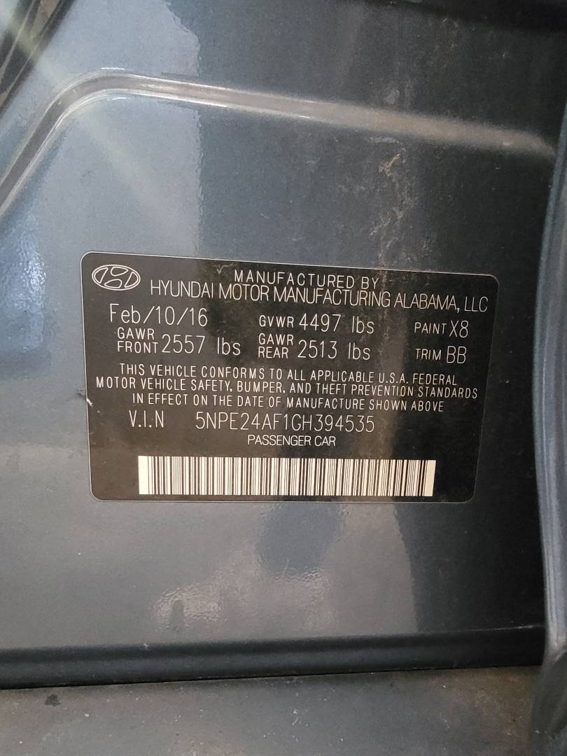 2016 HYUNDAI SONATA — 110780 Miles — Lot GH394535 — Main - Marhaba Auctions Used Cars - Image 10