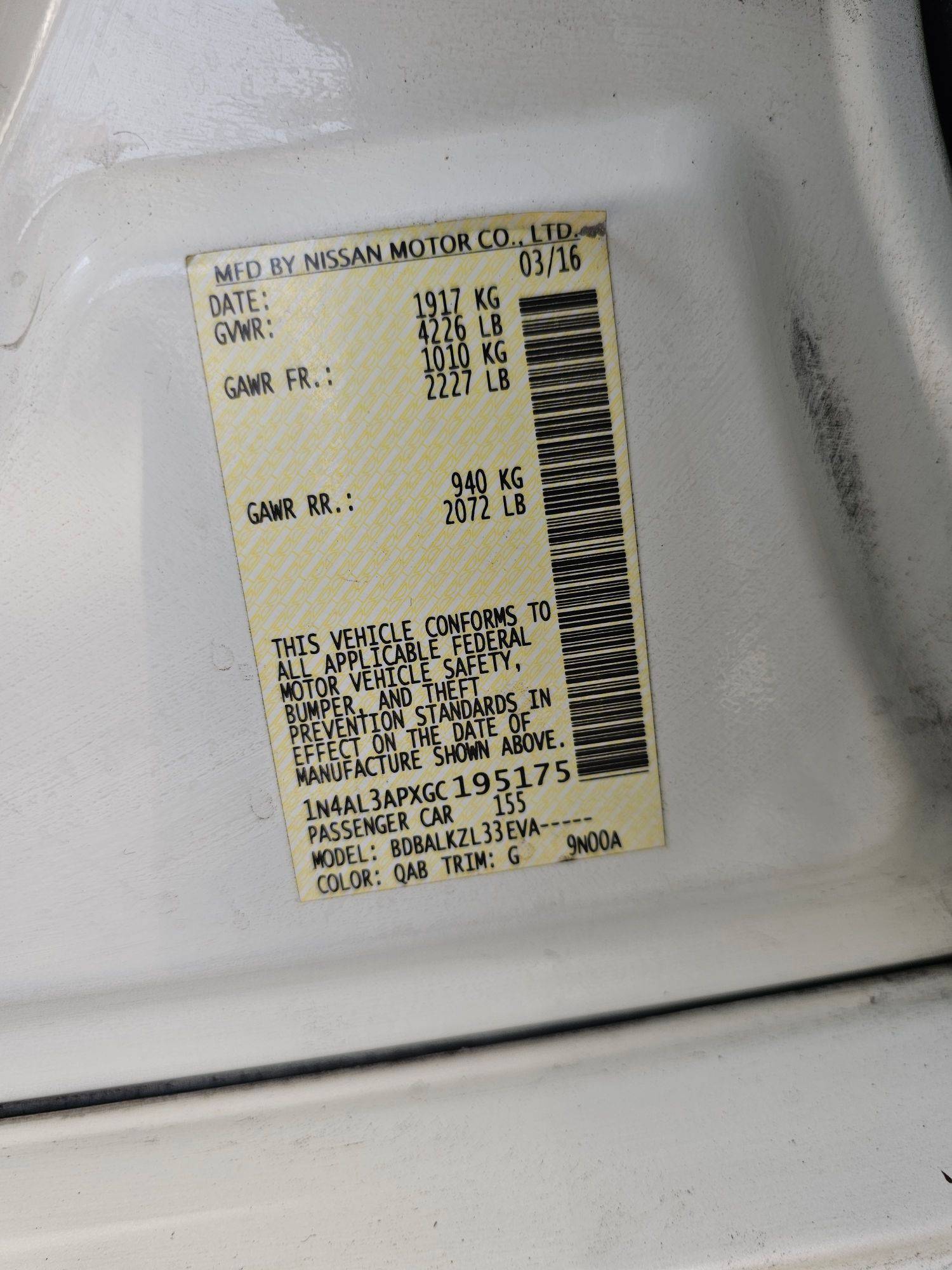 2016 NISSAN ALTIMA — 157968 Miles — Lot GC195175 — Souq - Marhaba Auctions Used Cars - Image 10