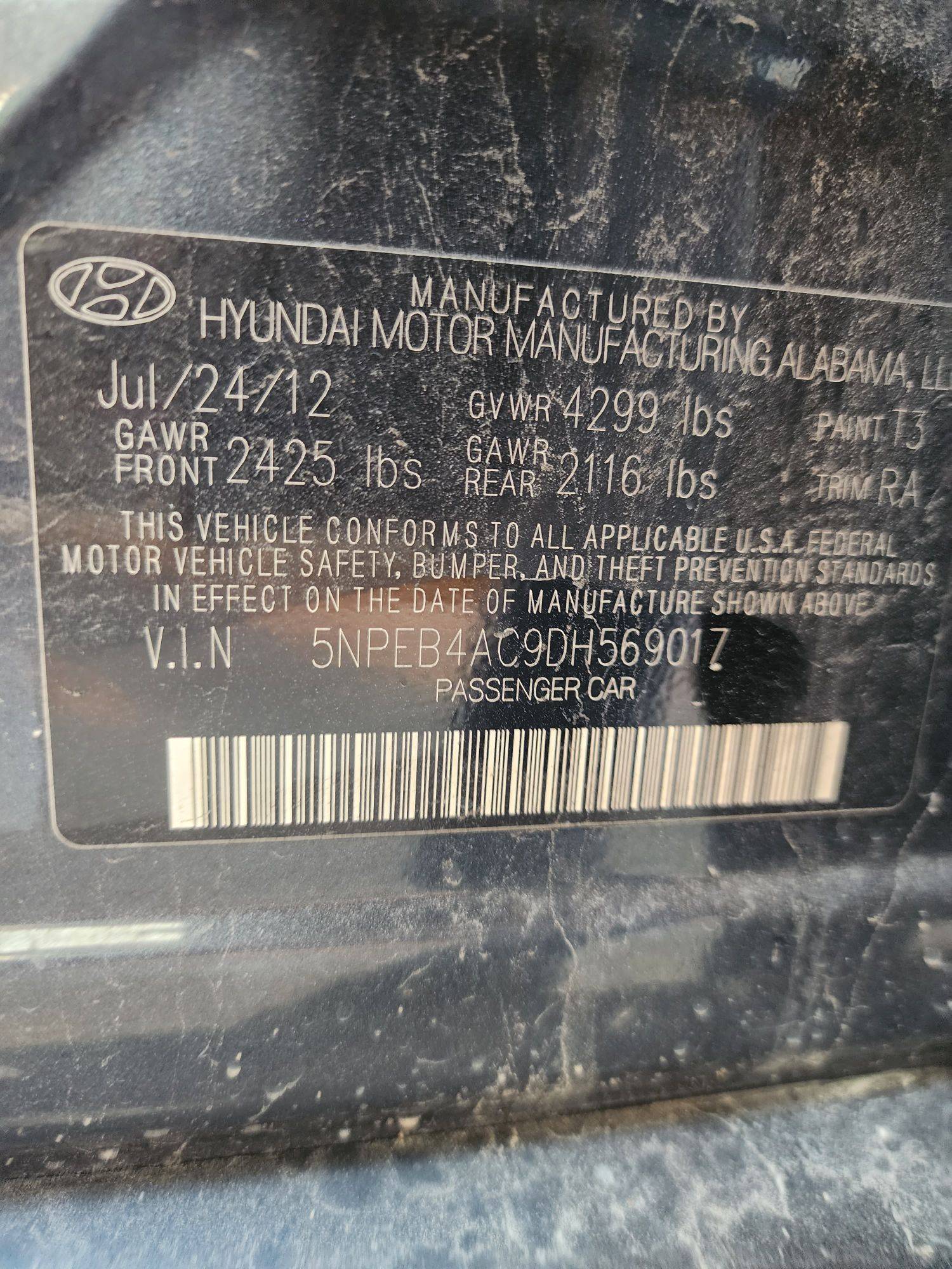 2013 HYUNDAI SONATA — 237559 Miles — Lot 66724183 - Marhaba Auctions Used Cars - Image 3