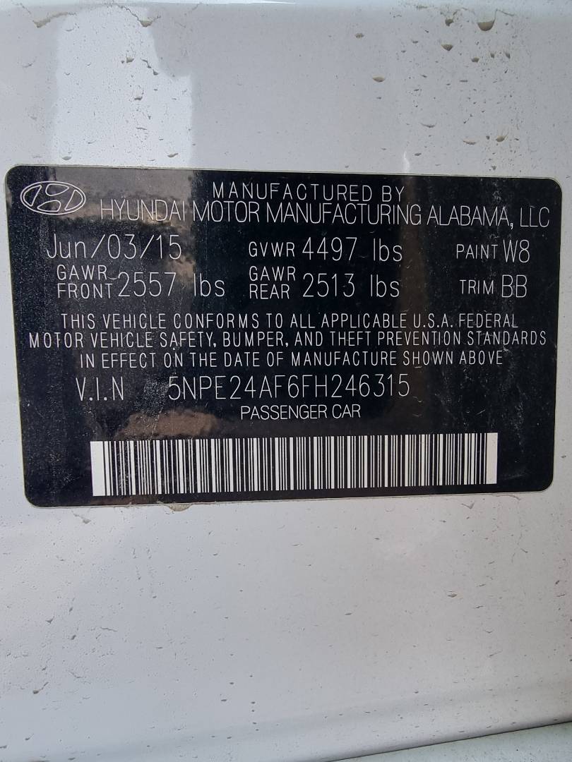 2015 HYUNDAI SONATA — 105441 Miles — Lot 6FH246315 — Main - Marhaba Auctions Used Cars - Image 6