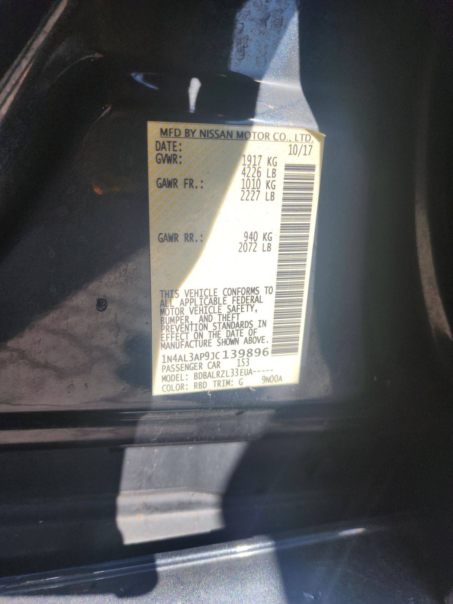 2018 NISSAN ALTIMA — 136354 Miles — Lot 75895403 - Marhaba Auctions Used Cars - Image 10