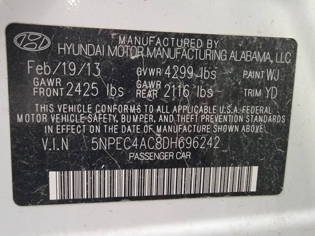 2013 HYUNDAI SONATA — Lot 8DH696242 — Souq - Marhaba Auctions Used Cars - Image 9