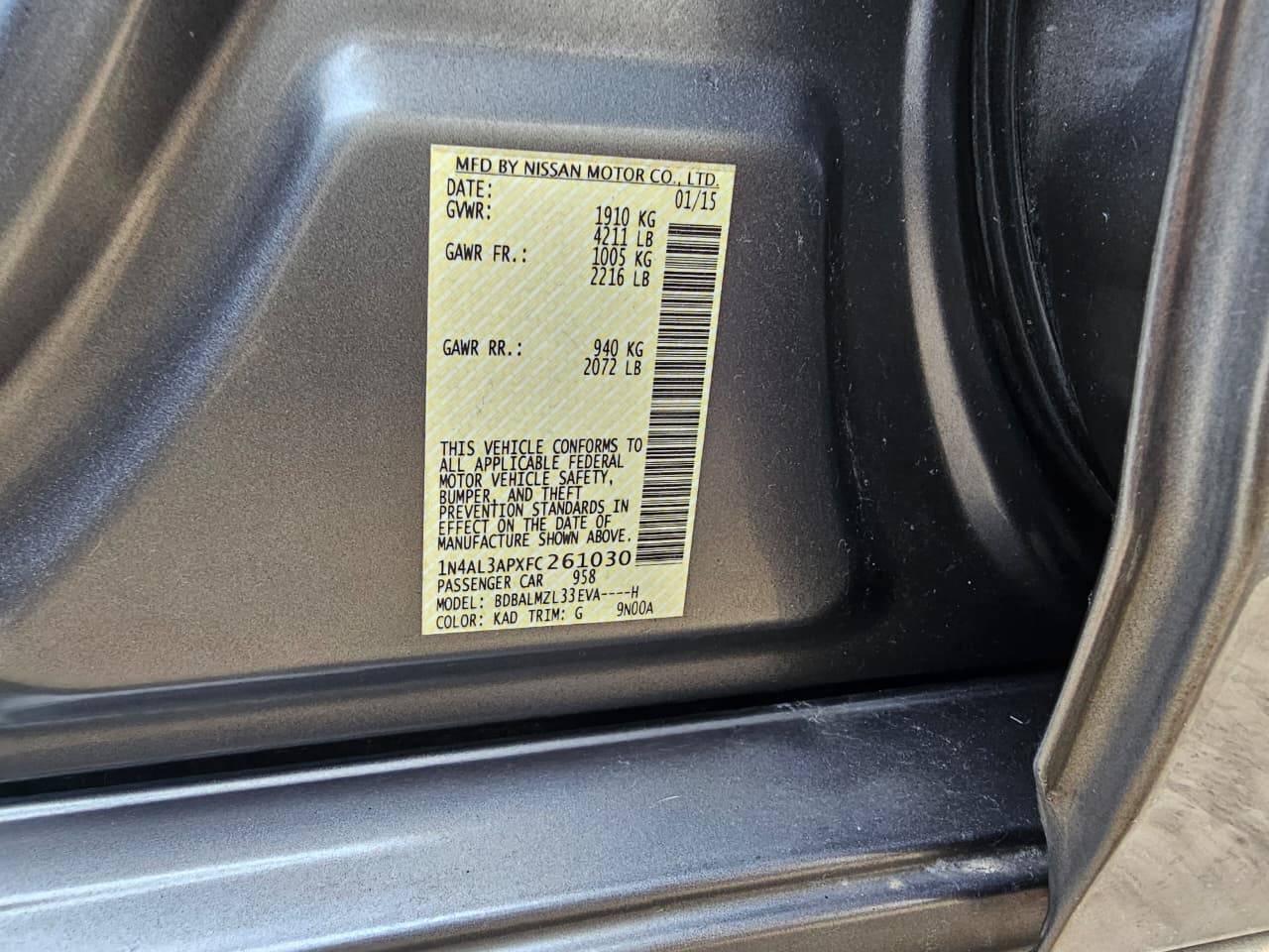 2015 NISSAN ALTIMA — 102407 Miles — Lot FC261030 — Main - Marhaba Auctions Used Cars - Image 11