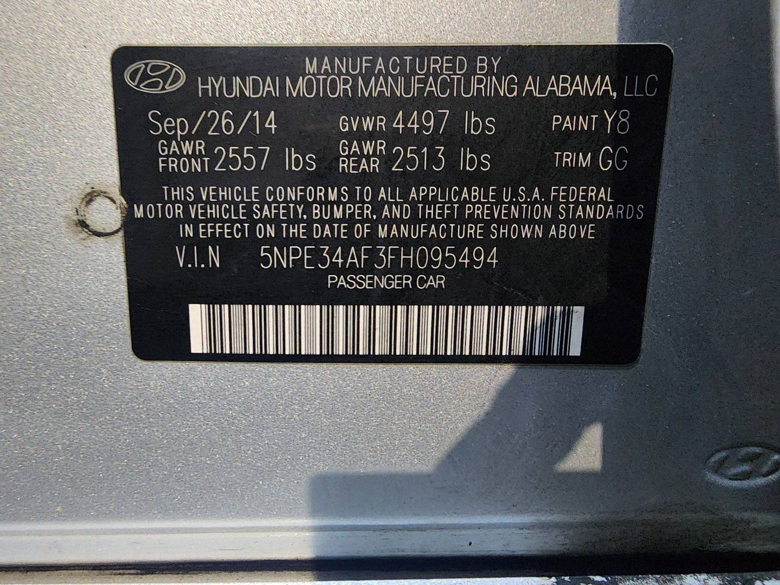 2015 HYUNDAI SONATA — 232039 Miles — Lot 907028 — Al Quoz - Marhaba Auctions Used Cars - Image 10
