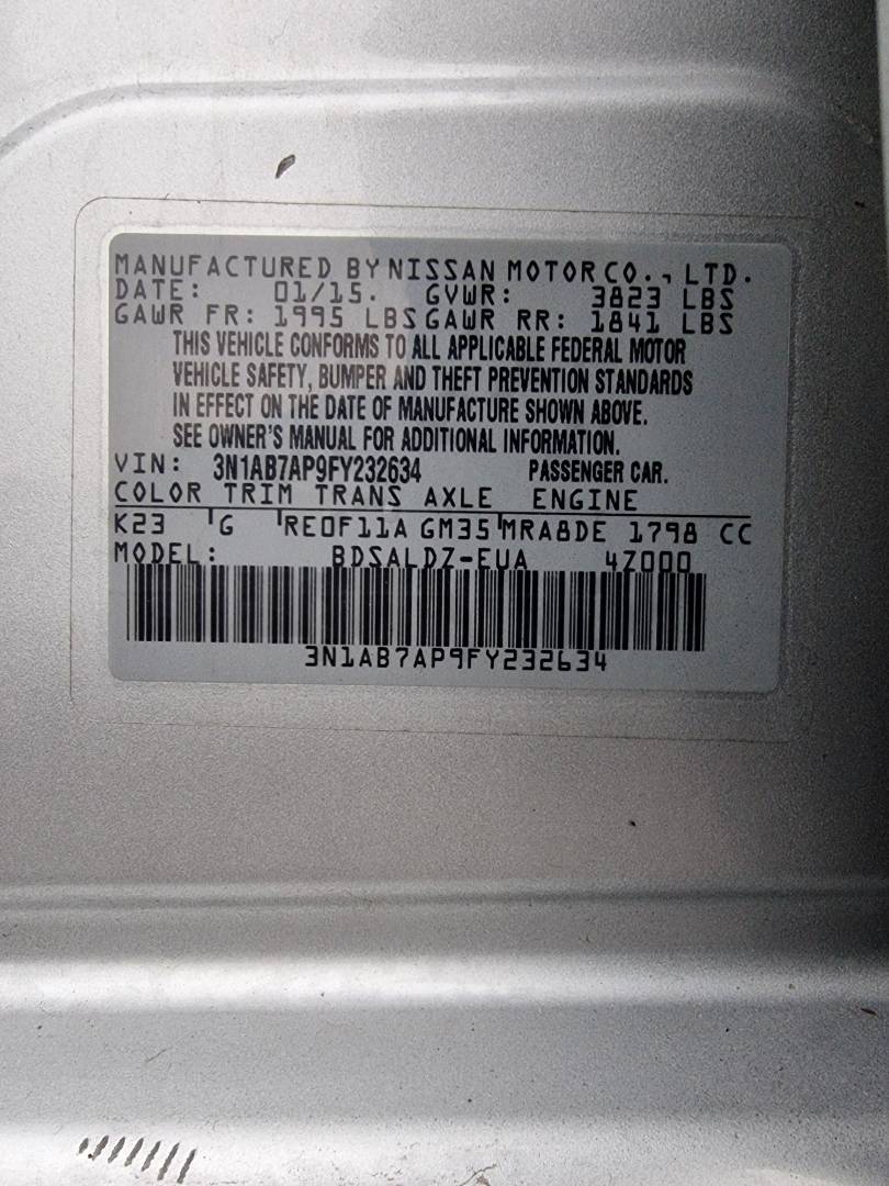 2015 NISSAN SENTRA — 204391 Miles — Lot FY232634 — Ind. 12 - Marhaba Auctions Used Cars - Image 9