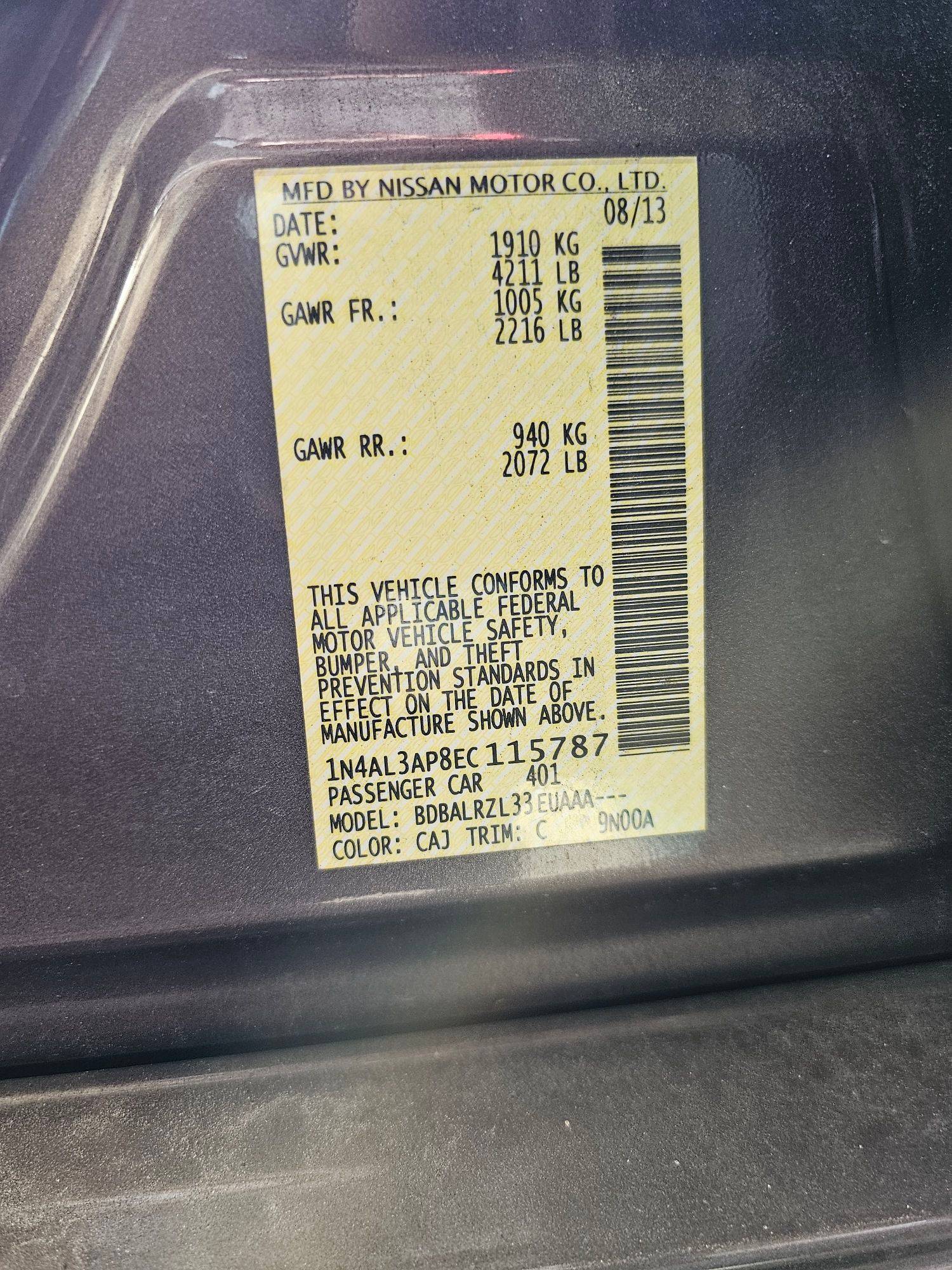 2014 NISSAN ALTIMA — 191883 Miles — Lot C115787 — Souq - Marhaba Auctions Used Cars - Image 9