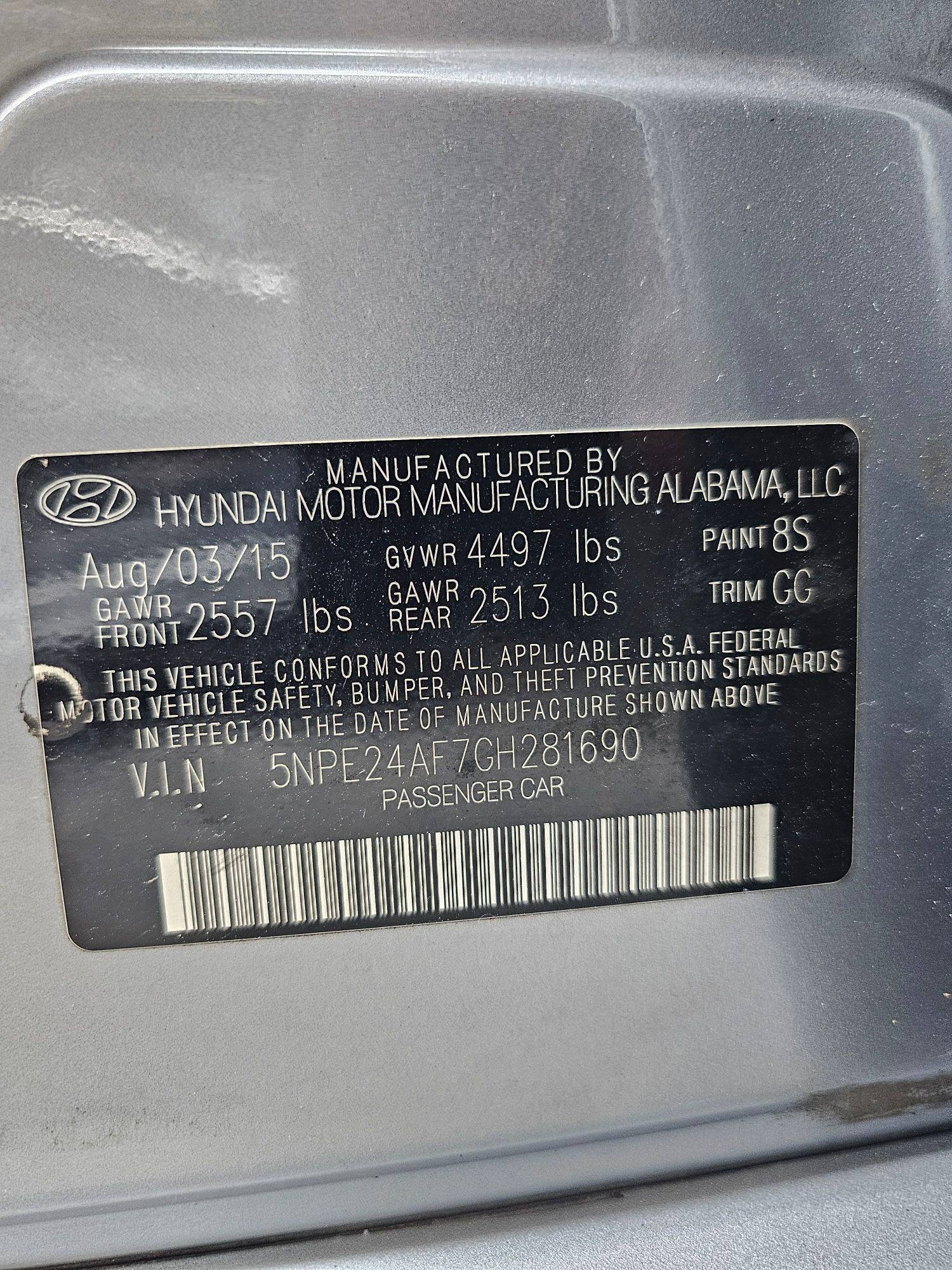 2016 HYUNDAI SONATA — 194118 Miles — Lot GH281690 — Souq - Marhaba Auctions Used Cars - Image 9