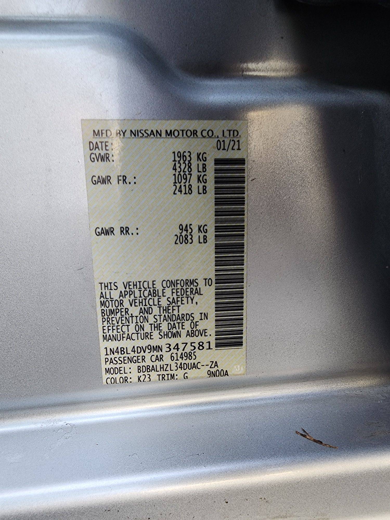 2021 NISSAN ALTIMA — 50224 Miles — Lot 129788 — Souq - Marhaba Auctions Used Cars - Image 12