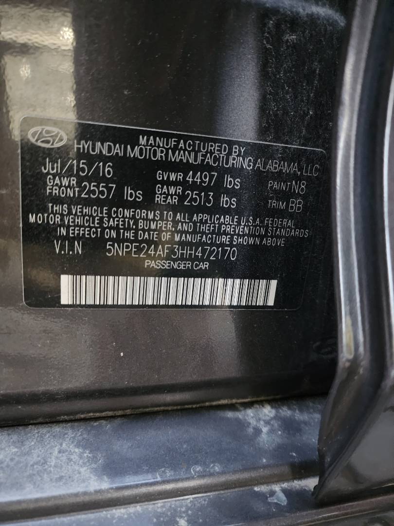 2017 HYUNDAI SONATA — 104697 Miles — Lot 52024293 - Marhaba Auctions Used Cars - Image 3