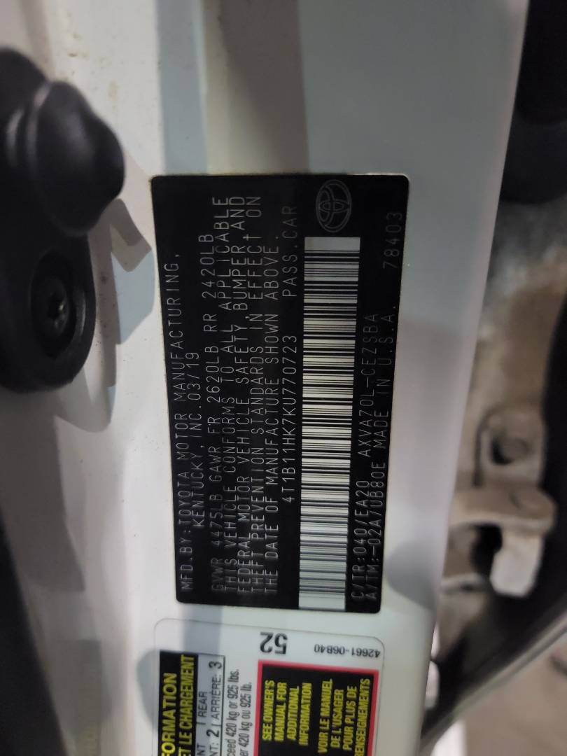2019 TOYOTA CAMRY — 251907 Miles — Lot 770723 — Main - Marhaba Auctions Used Cars - Image 9
