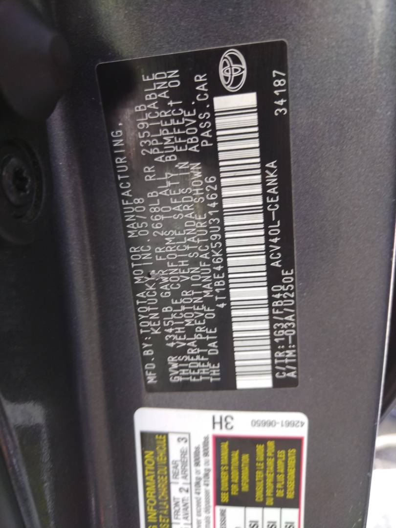 2009 TOYOTA CAMRY — 219723 Miles — Lot 73517453 - Marhaba Auctions Used Cars - Image 4