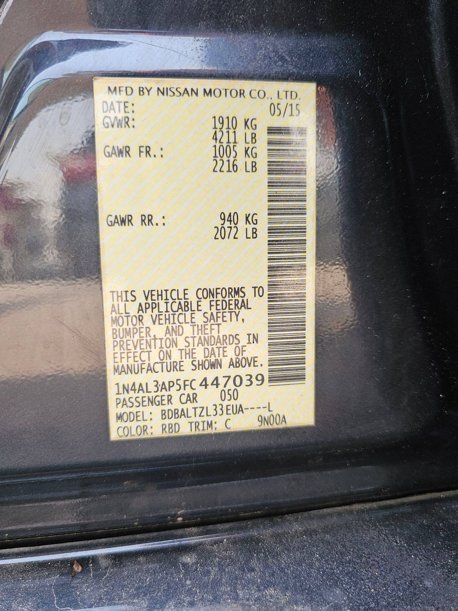 2015 NISSAN ALTIMA — 187187 Miles — Lot 5FC447039 — Souq - Marhaba Auctions Used Cars - Image 10