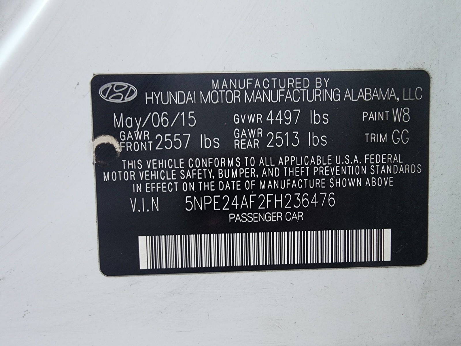 2015 HYUNDAI SONATA — 145267 Miles — Lot 36476 — Al Quoz - Marhaba Auctions Used Cars - Image 9