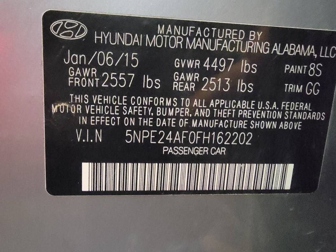 2015 HYUNDAI SONATA — 106237 Miles — Lot FH162202 — Ind. 12 - Marhaba Auctions Used Cars - Image 9