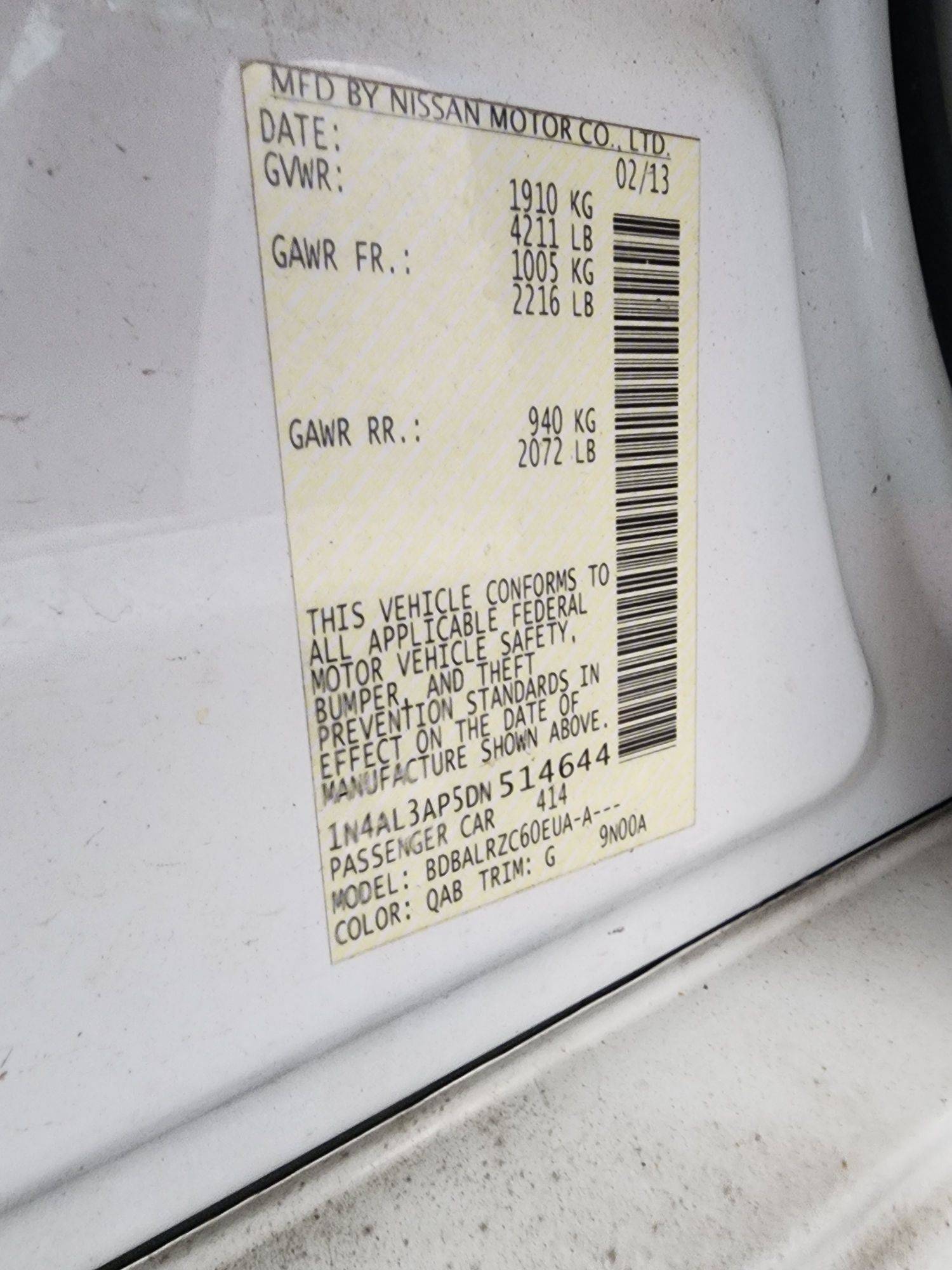 2013 NISSAN ALTIMA — 175692 Miles — Lot 4644 — Souq - Marhaba Auctions Used Cars - Image 9