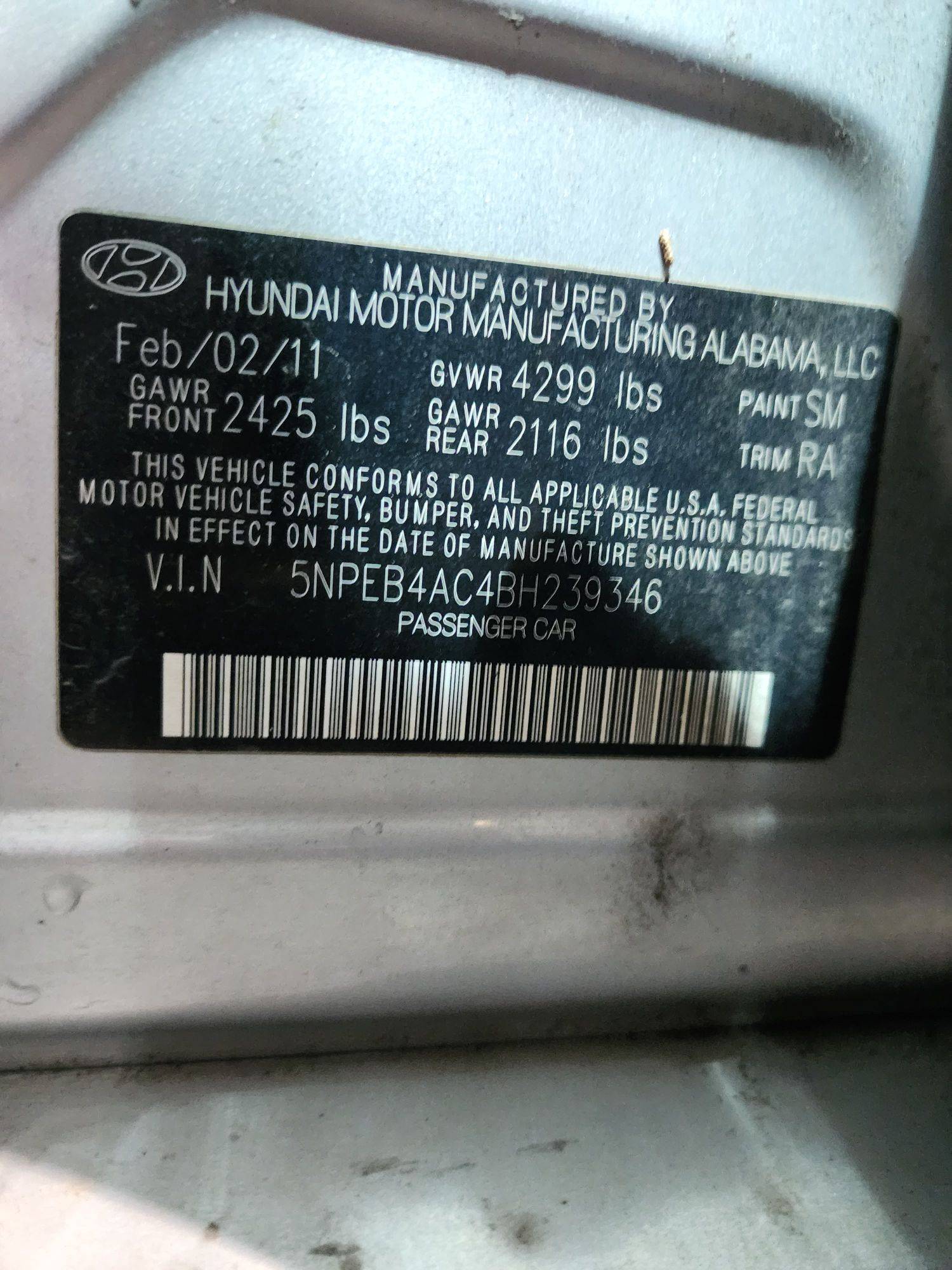 2011 HYUNDAI SONATA — 256985 Miles — Lot 47025642 - Marhaba Auctions Used Cars - Image 9