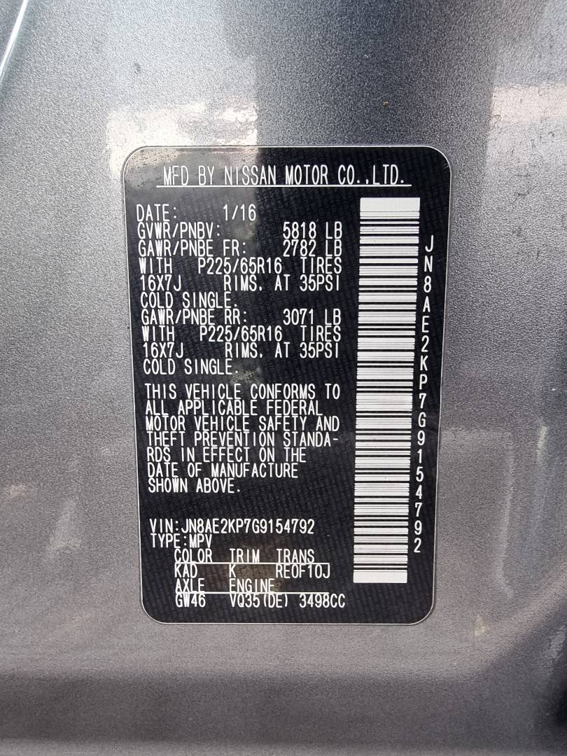 2016 NISSAN QUEST — 211589 Miles — Lot 125487 — Ind. 12 - Marhaba Auctions Used Cars - Image 9
