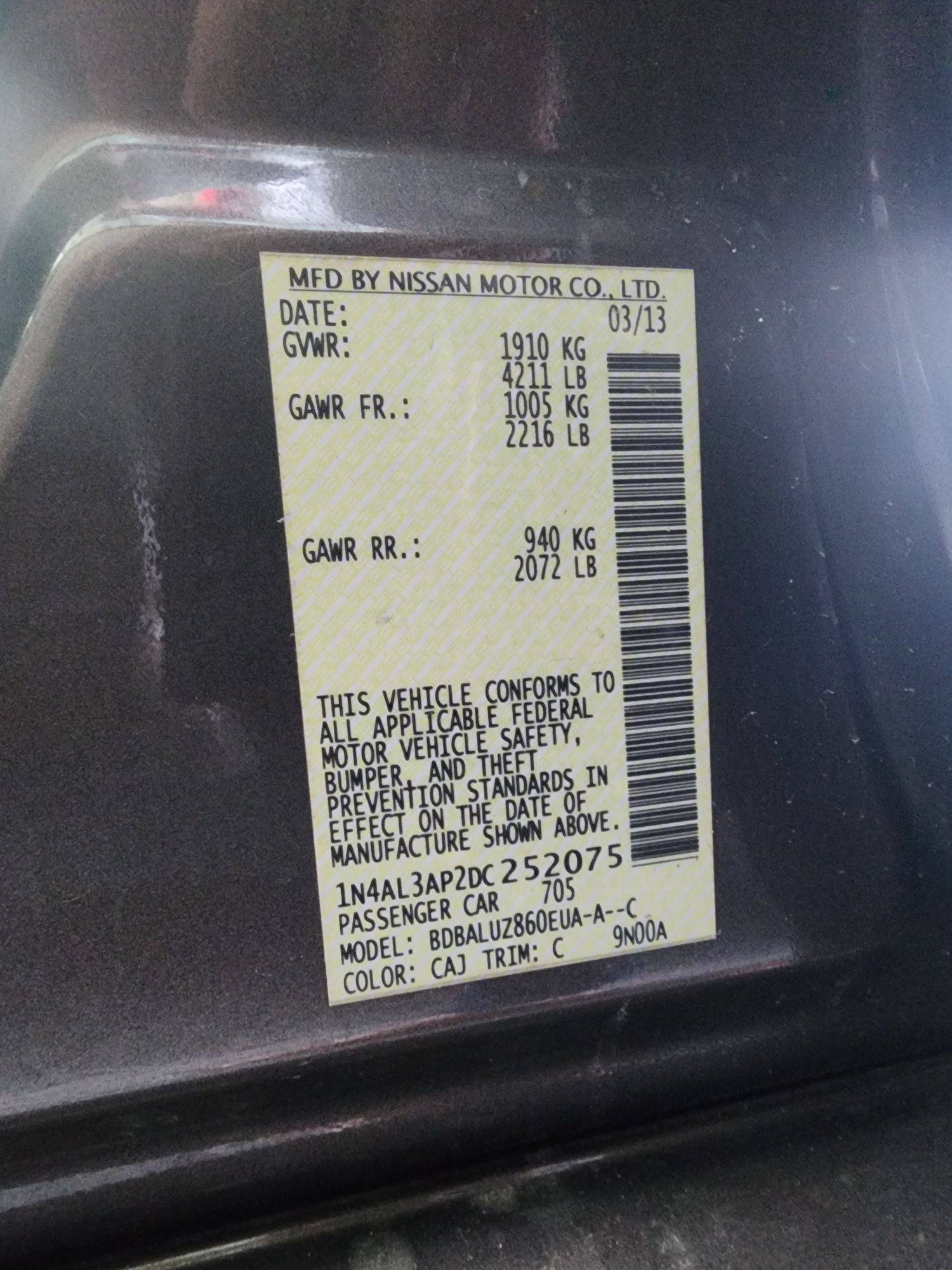 2013 NISSAN ALTIMA — 297170 Miles — Lot 252075 — Ind. 12 - Marhaba Auctions Used Cars - Image 8