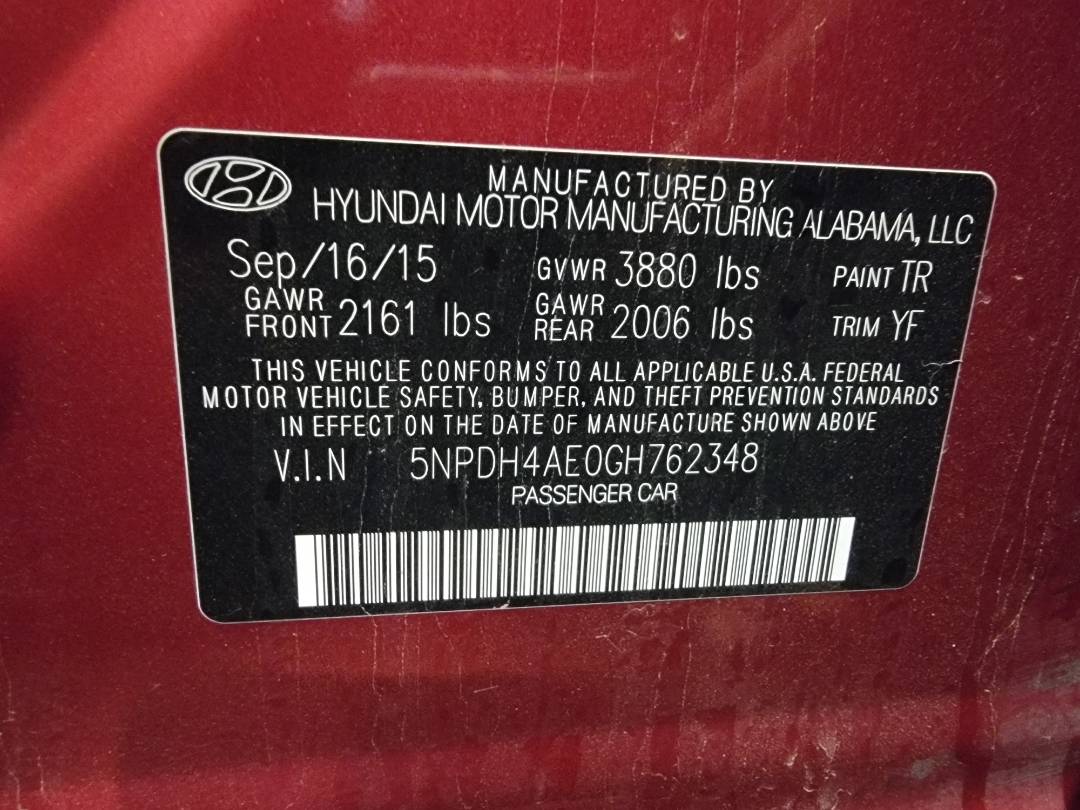 2016 HYUNDAI ELANTRA — 88296 Miles — Lot 62348 — Main - Marhaba Auctions Used Cars - Image 10
