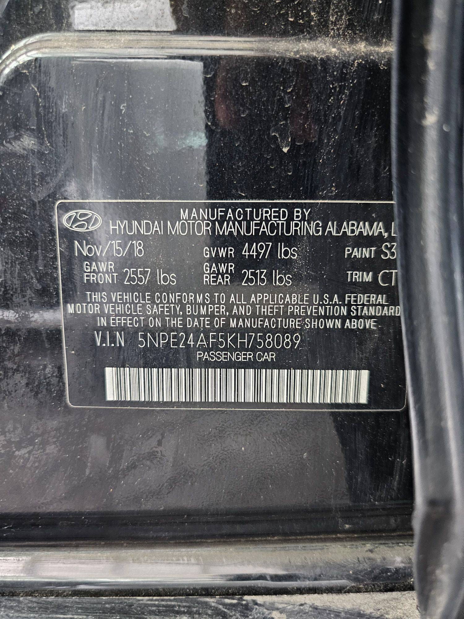 2019 HYUNDAI SONATA — 62368 Miles — Lot 42412549 — Main - Marhaba Auctions Used Cars - Image 9