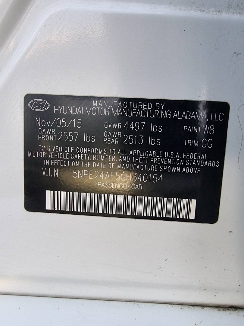 2016 HYUNDAI SONATA — 130418 Miles — Lot 124578 — Ind. 12 - Marhaba Auctions Used Cars - Image 9