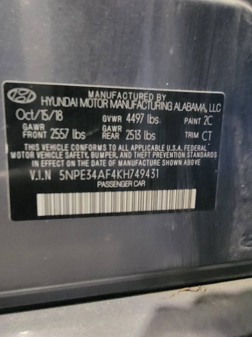 2019 HYUNDAI SONATA — 86293 Miles — Lot 749431 — Main - Marhaba Auctions Used Cars - Image 9
