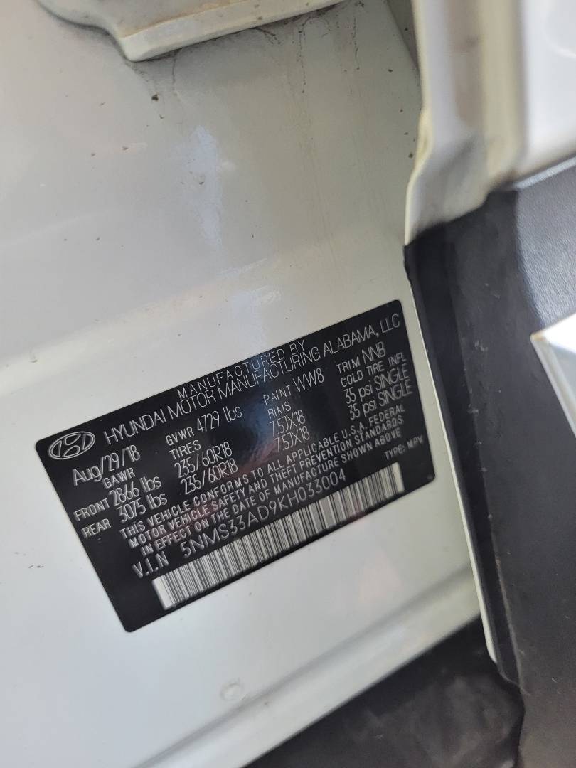 2019 HYUNDAI SANTA FE — 131621 Miles — Lot D9KH033004 — Main - Marhaba Auctions Used Cars - Image 9