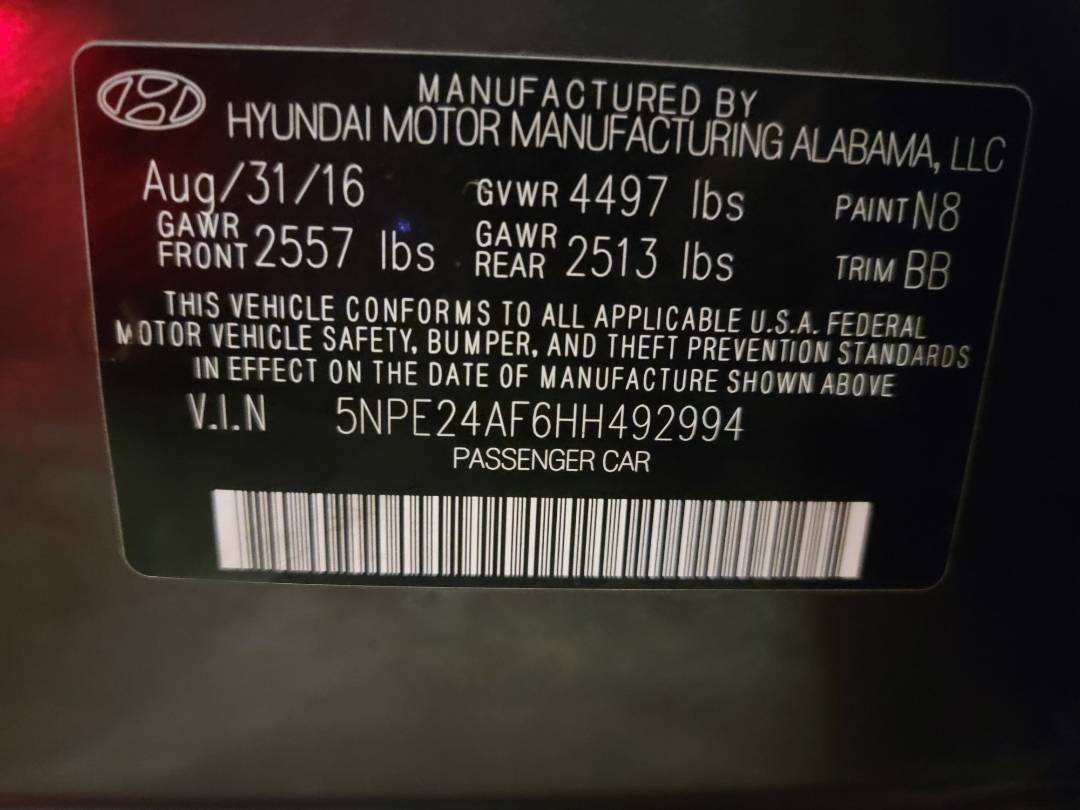 2017 HYUNDAI SONATA — 117169 Miles — Lot H492994 - Marhaba Auctions Used Cars - Image 8