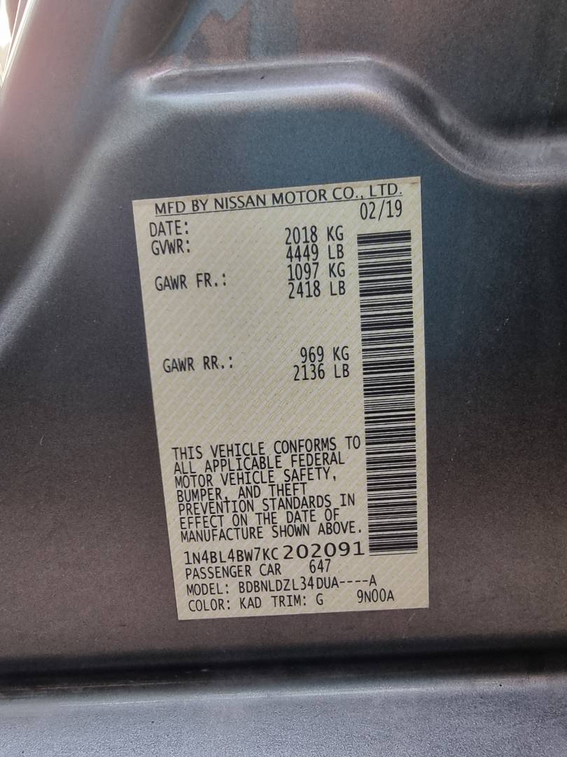 2019 NISSAN ALTIMA — 36162 Miles — Lot 1254879 — Ind. 12 - Marhaba Auctions Used Cars - Image 9