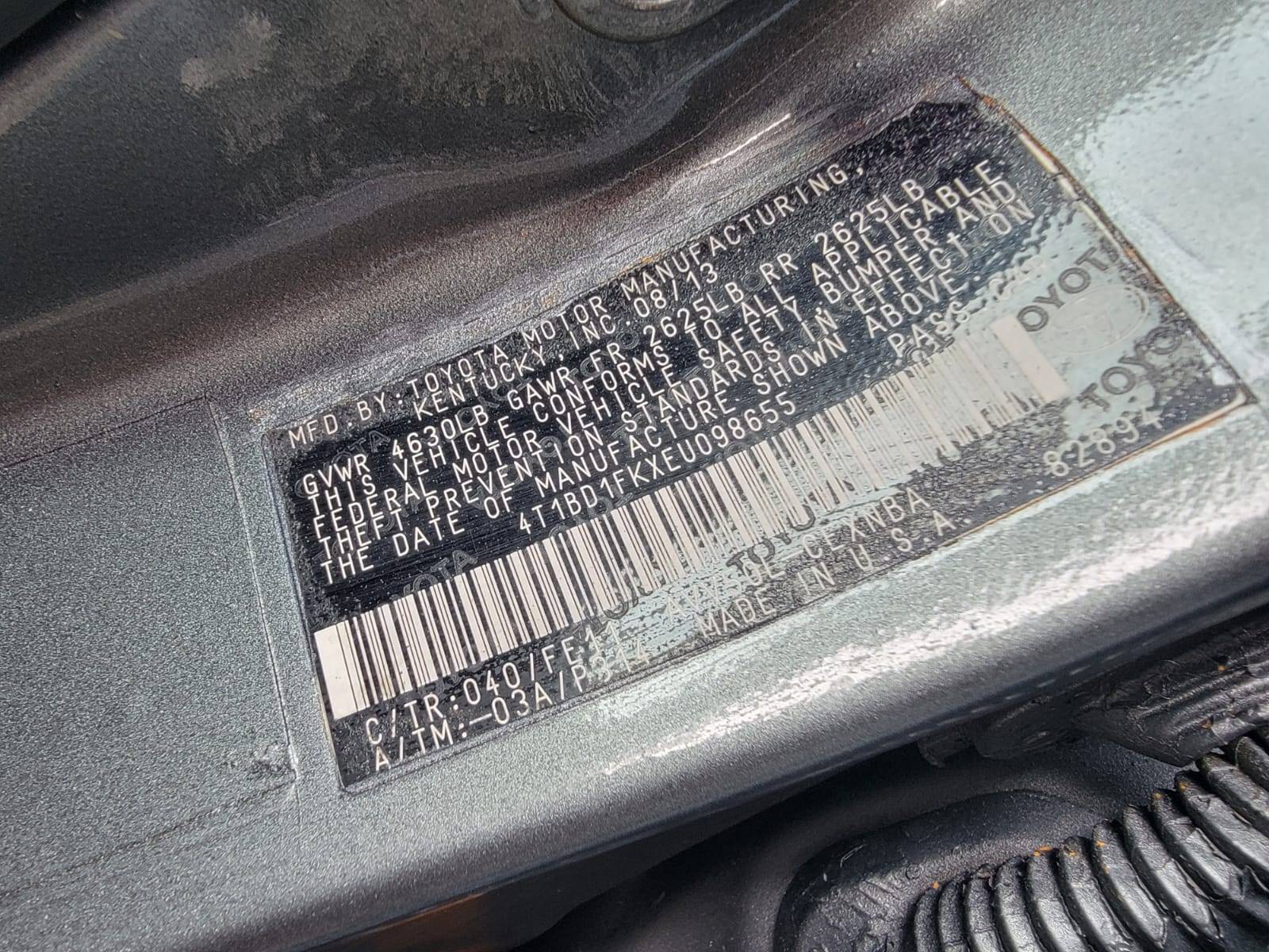 2014 TOYOTA CAMRY — 295676 Miles — Lot EU098655 — Main - Marhaba Auctions Used Cars - Image 8