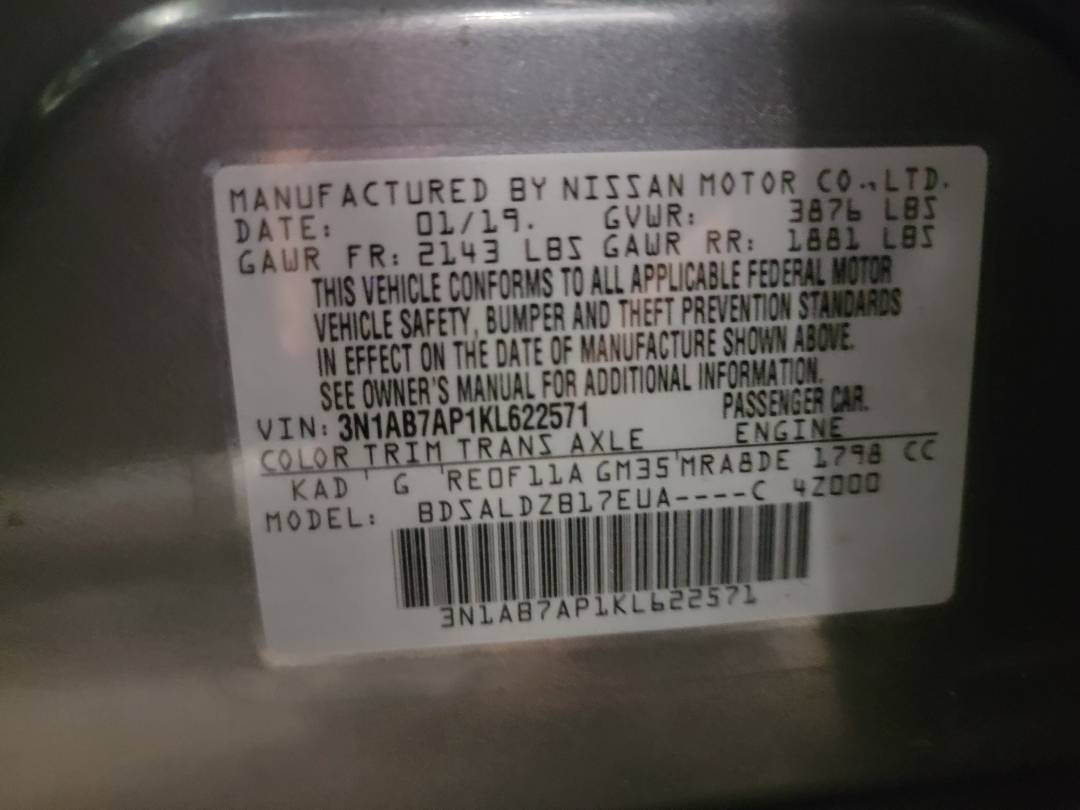 2019 NISSAN SENTRA — 124116 Miles — Lot KL622571 - Marhaba Auctions Used Cars - Image 10