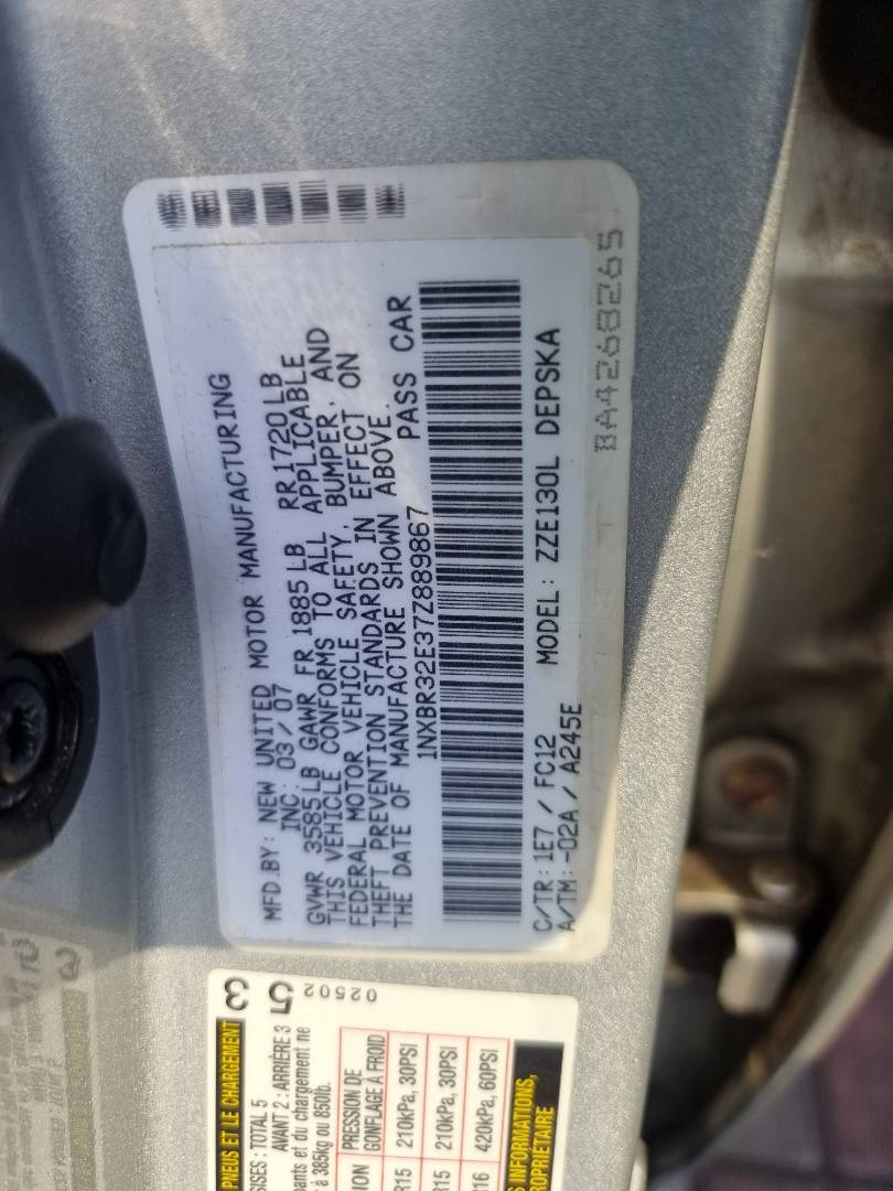 2007 TOYOTA COROLLA — 237895 Miles — Lot 214587 — Ind. 12 - Marhaba Auctions Used Cars - Image 9