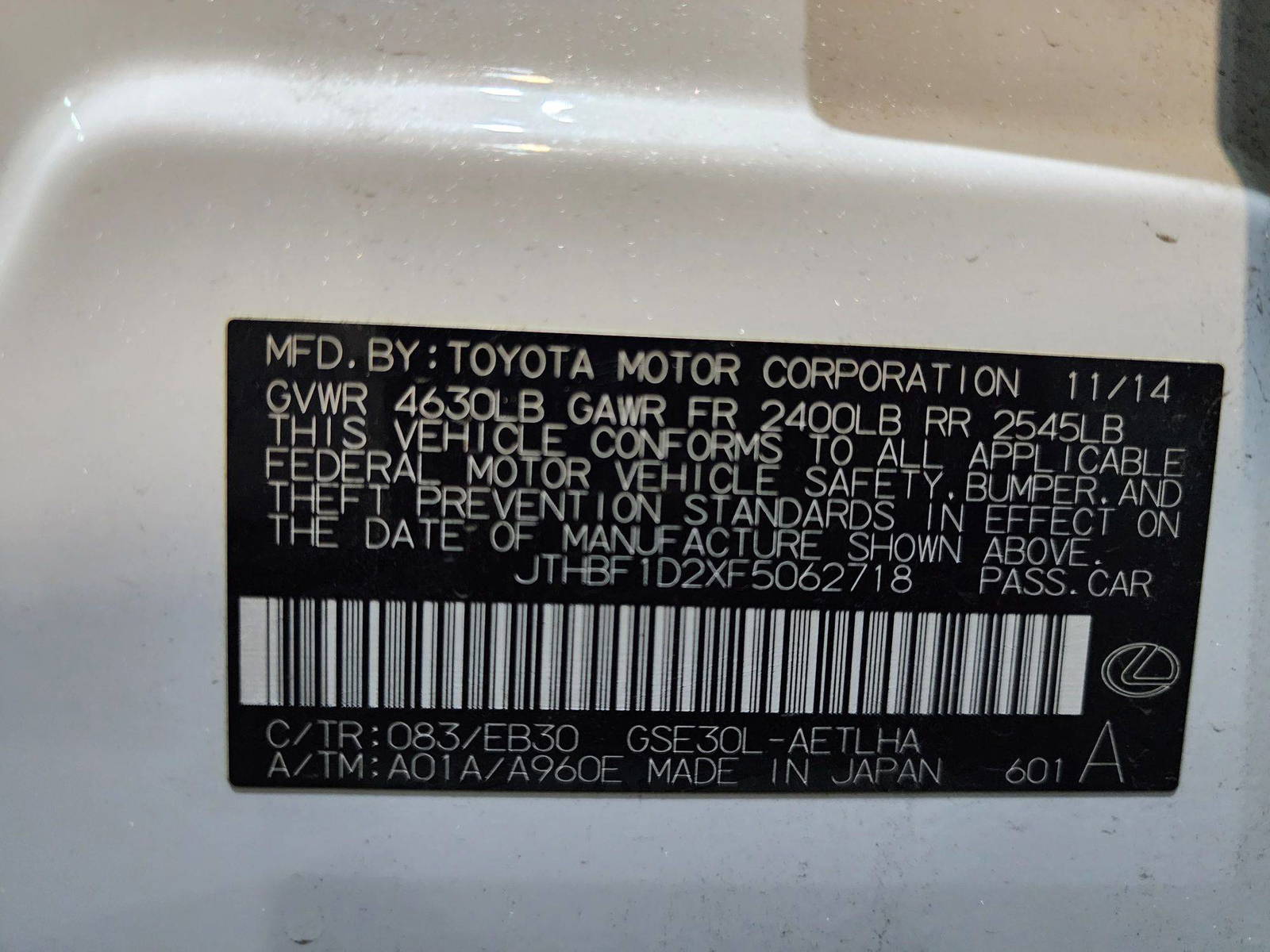2015 LEXUS IS 250 — 137688 Miles — Lot 40136076 — Main - Marhaba Auctions Used Cars - Image 11