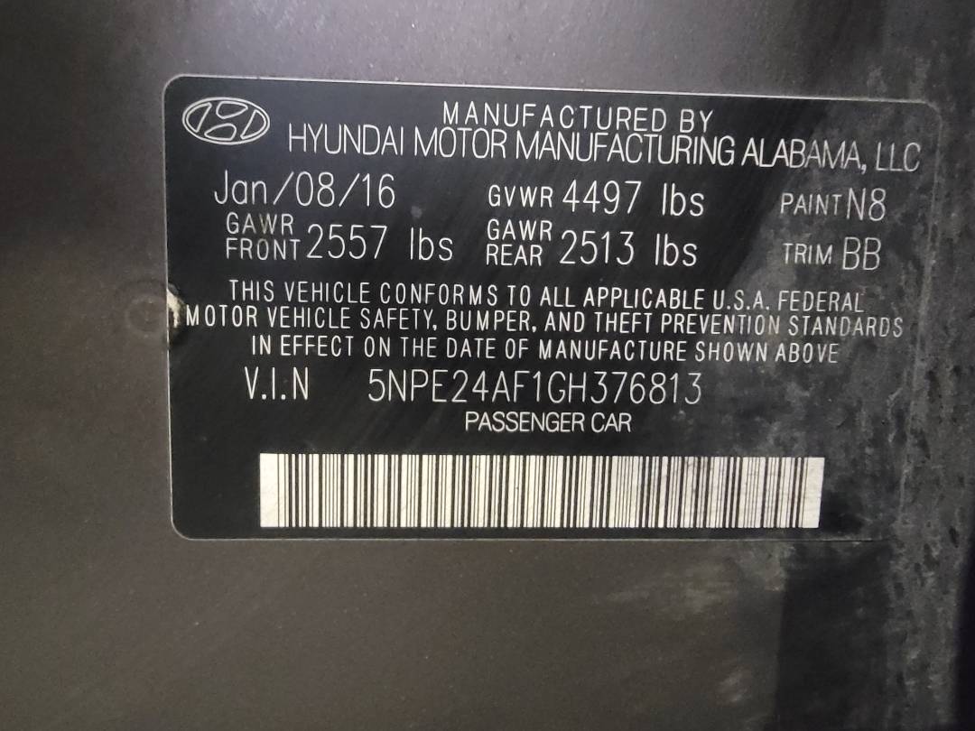 2016 HYUNDAI SONATA — 109932 Miles — Lot H376813 — Ind. 12 - Marhaba Auctions Used Cars - Image 10