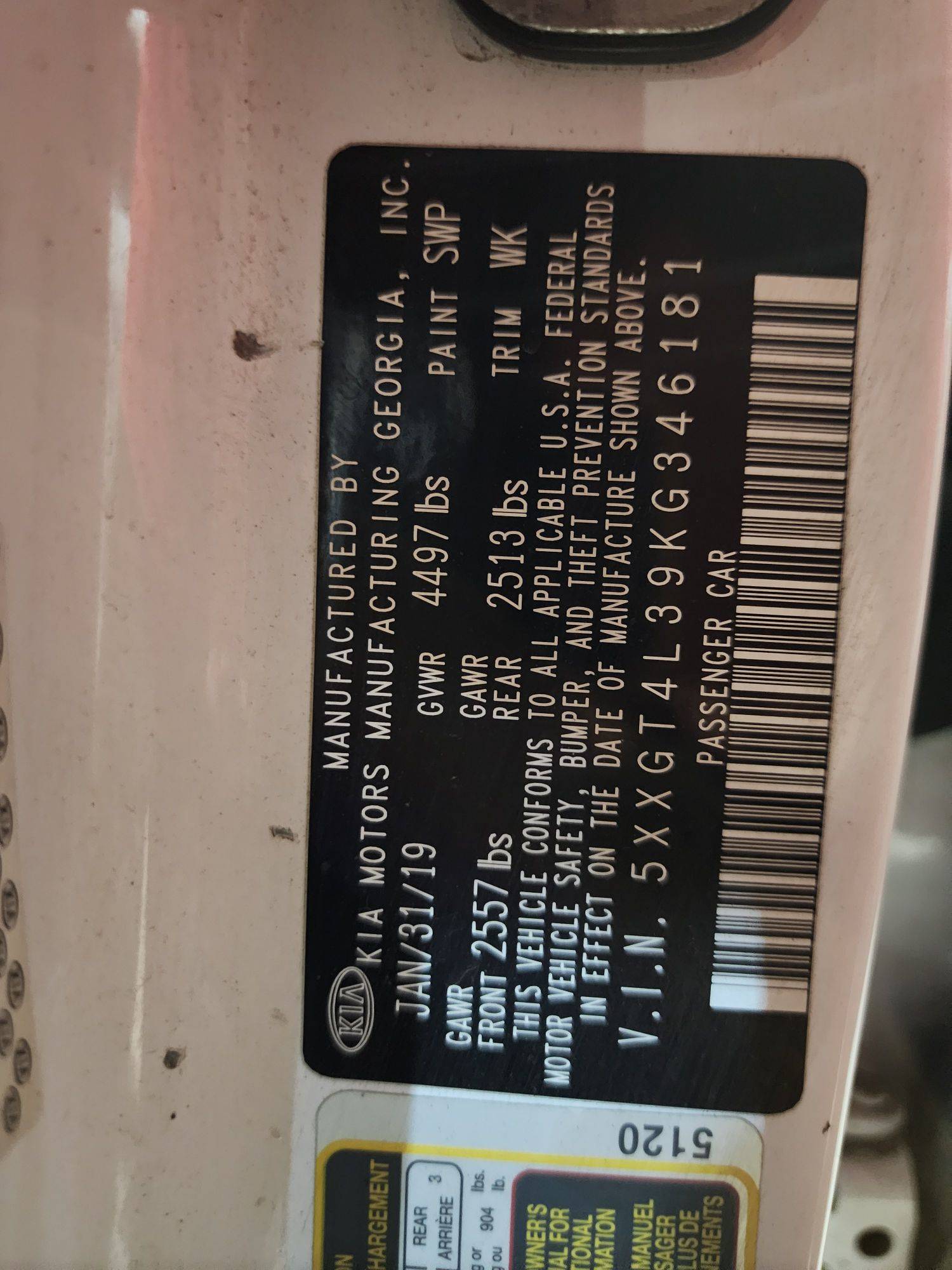 2019 KIA OPTIMA — 120102 Miles — Lot G346181 — Ind. 12 - Marhaba Auctions Used Cars - Image 10