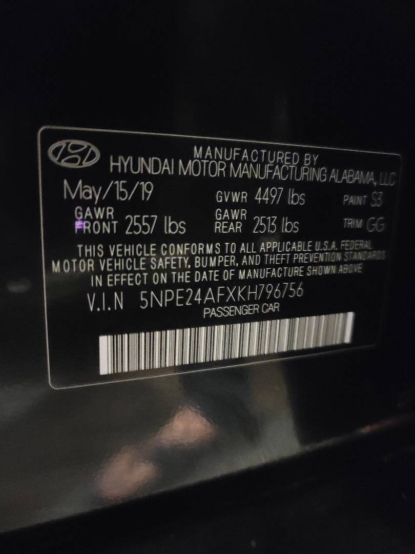 2019 HYUNDAI SONATA — 106896 Miles — Lot 796756 — Main - Marhaba Auctions Used Cars - Image 9