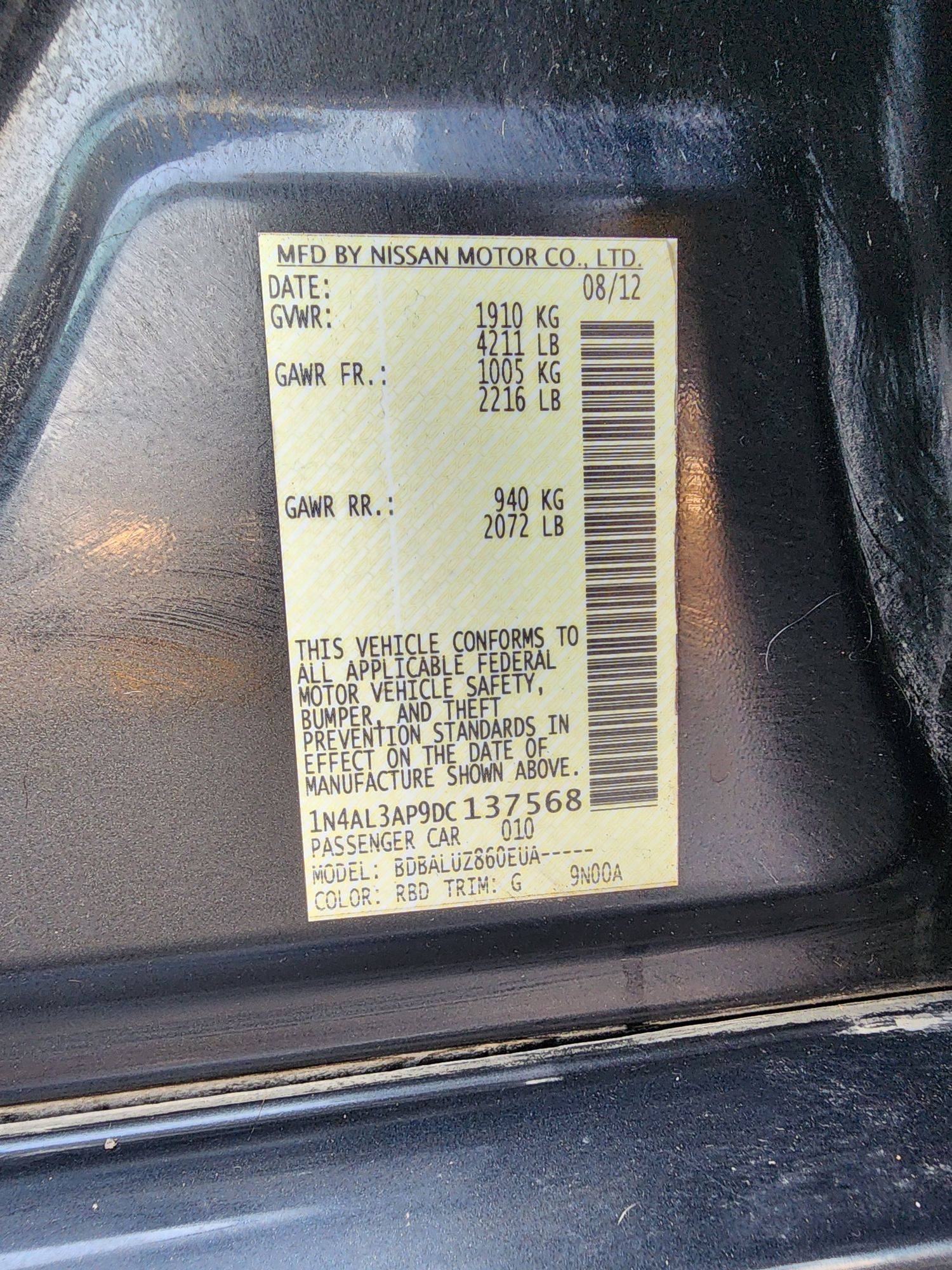 2013 NISSAN ALTIMA — 205989 Miles — Lot 39191735 — Souq - Marhaba Auctions Used Cars - Image 8
